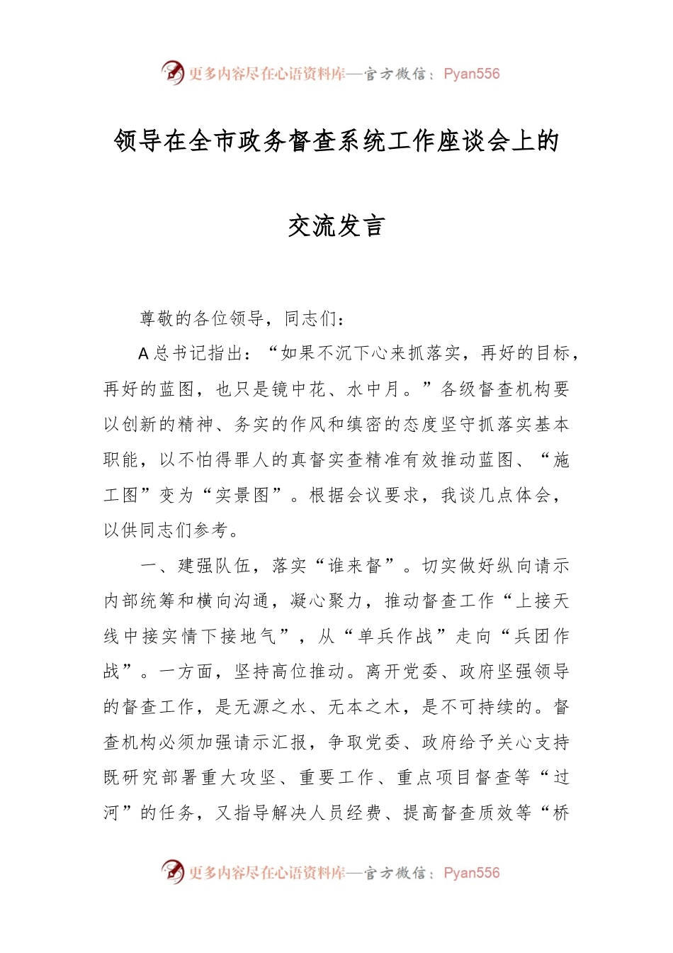 领导在全市政务督查系统工作座谈会上的交流发言.docx_第1页