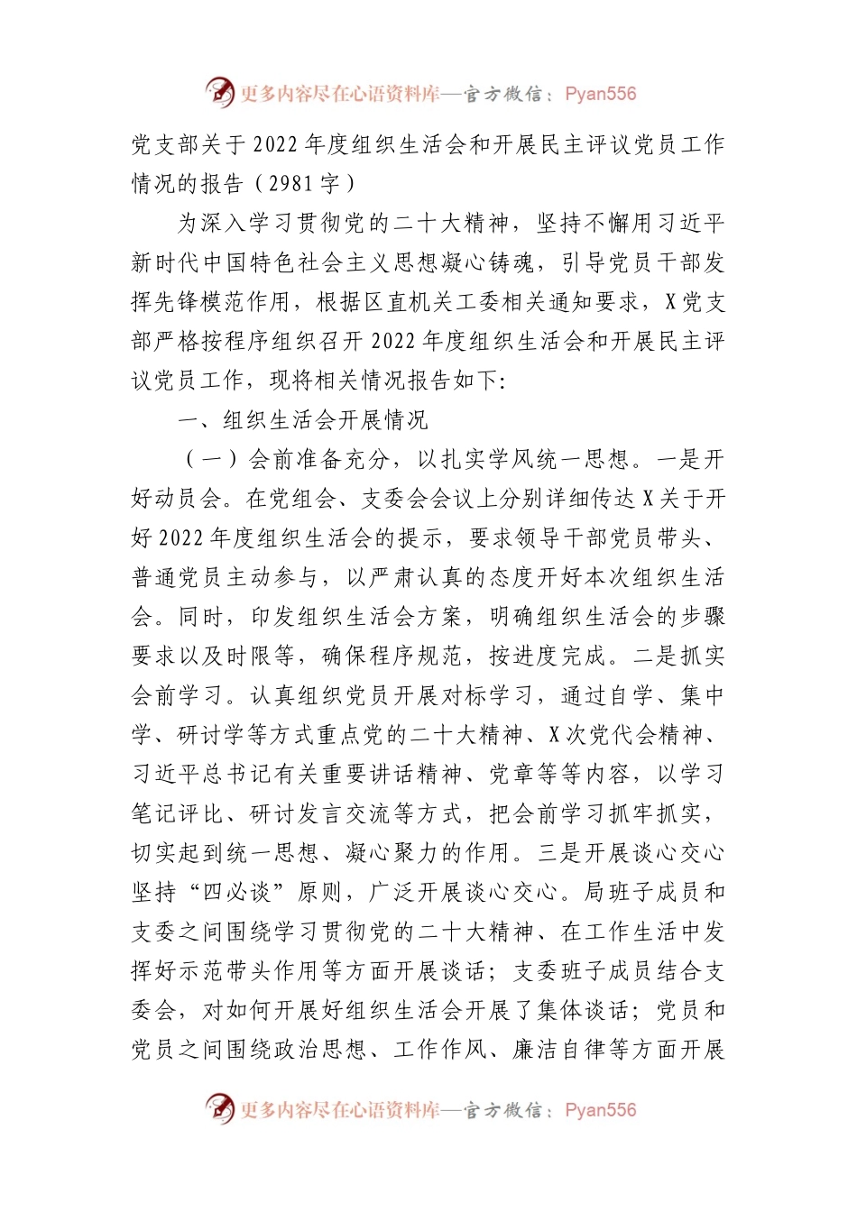 （会后）党支部关于2022年度组织生活会和开展民主评议党员工作情况的报告.docx_第1页