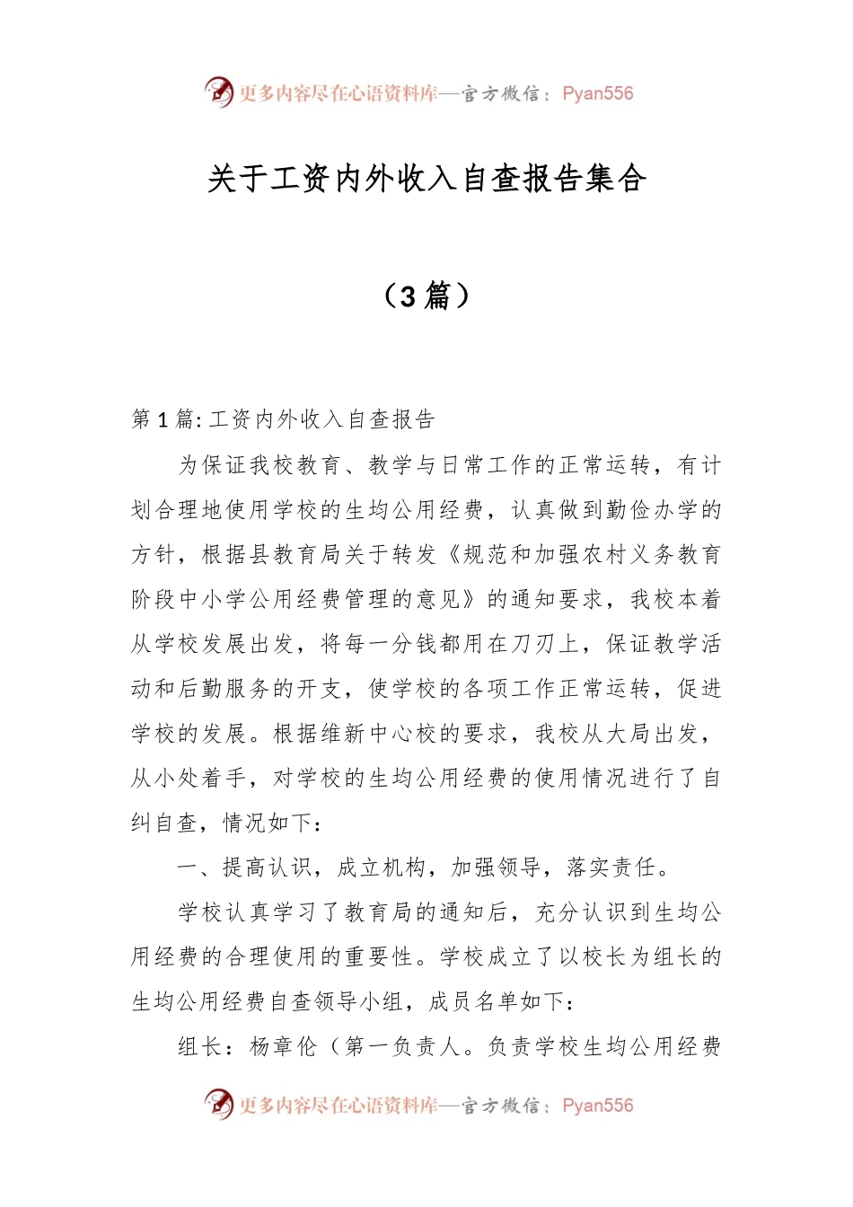 （3篇）关于工资内外收入自查报告集合.docx_第1页