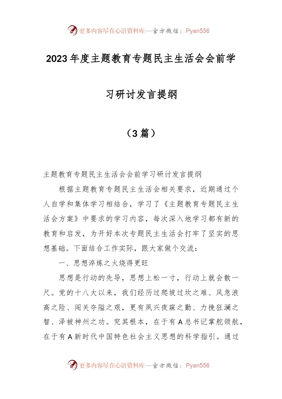 （3篇）2023年度主题教育专题民主生活会会前学习研讨发言提纲.docx_第1页
