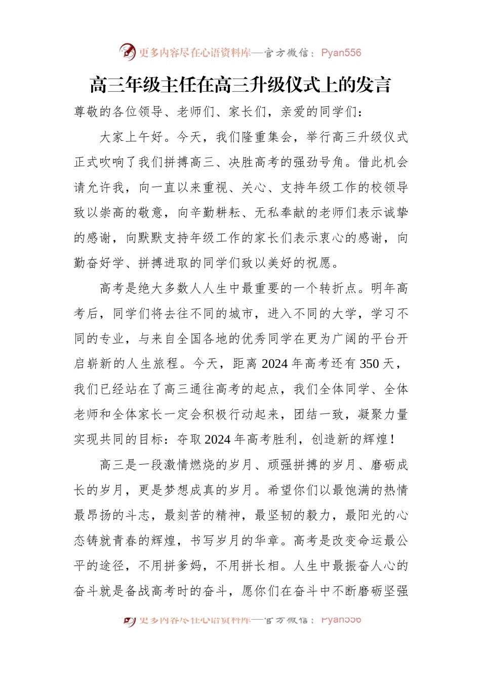 高三年级主任在高三升级仪式上的发言稿.docx_第1页