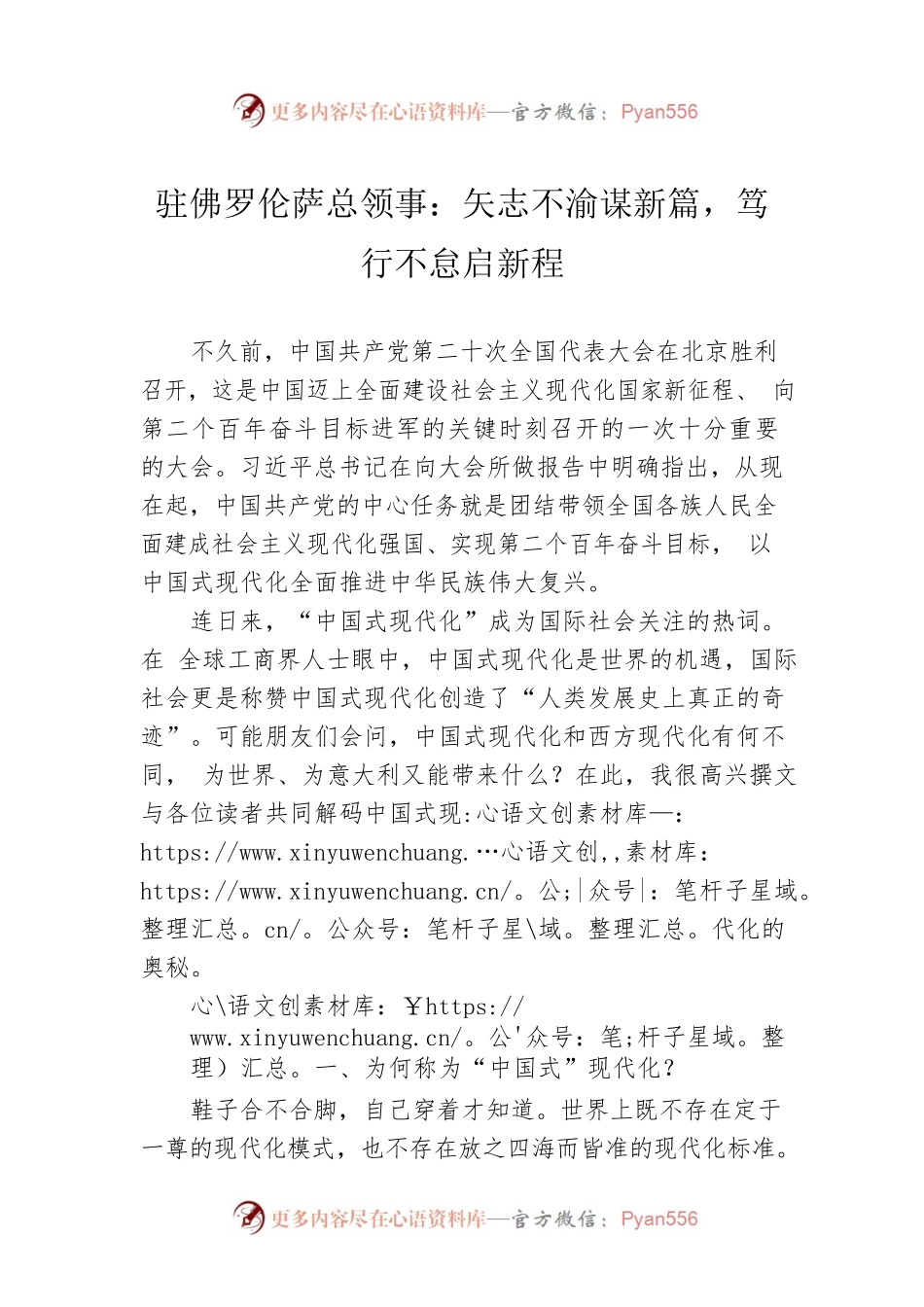 驻佛罗伦萨总领事：矢志不渝谋新篇，笃行不怠启新程(20221104).docx_第1页