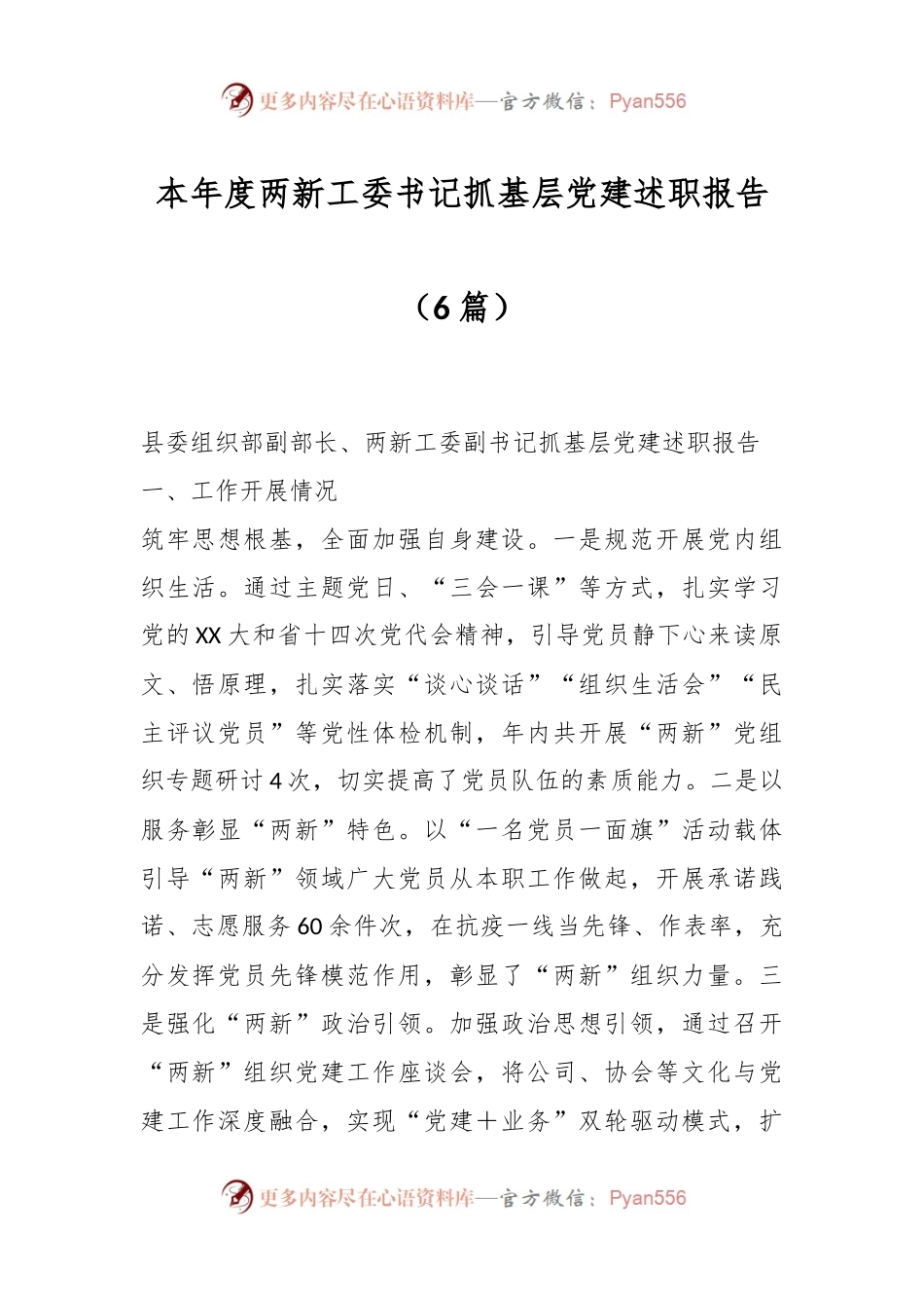 （6篇）本年度两新工委书记抓基层党建述职报告汇编.docx_第1页