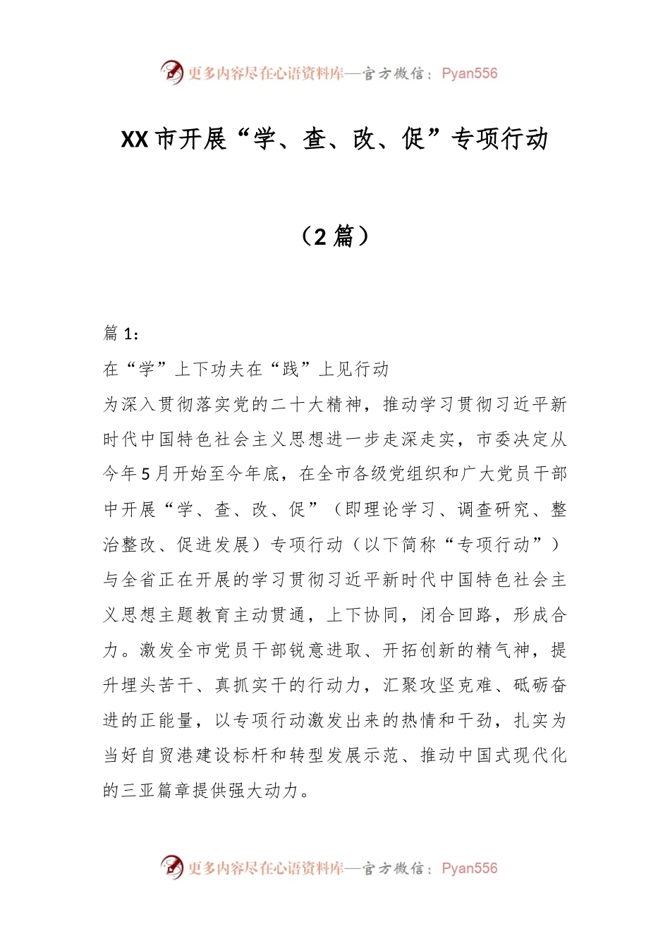 （2篇）XX市开展“学、查、改、促”专项行动.docx_第1页