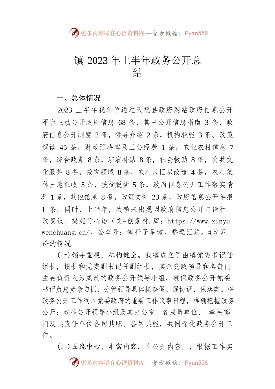 镇2023年上半年政务公开总结（20230509）.docx_第1页