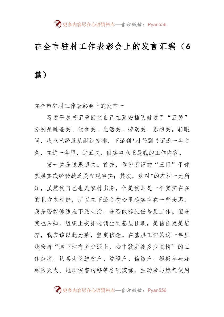 （6篇）在全市驻村工作表彰会上的发言汇编.docx_第1页