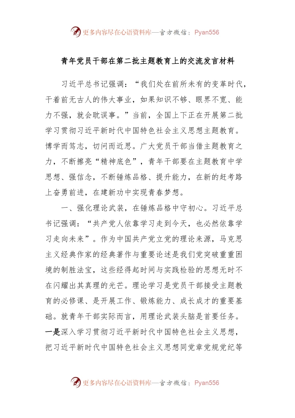 青年党员干部在第二批主题教育上的交流发言材料.docx_第1页