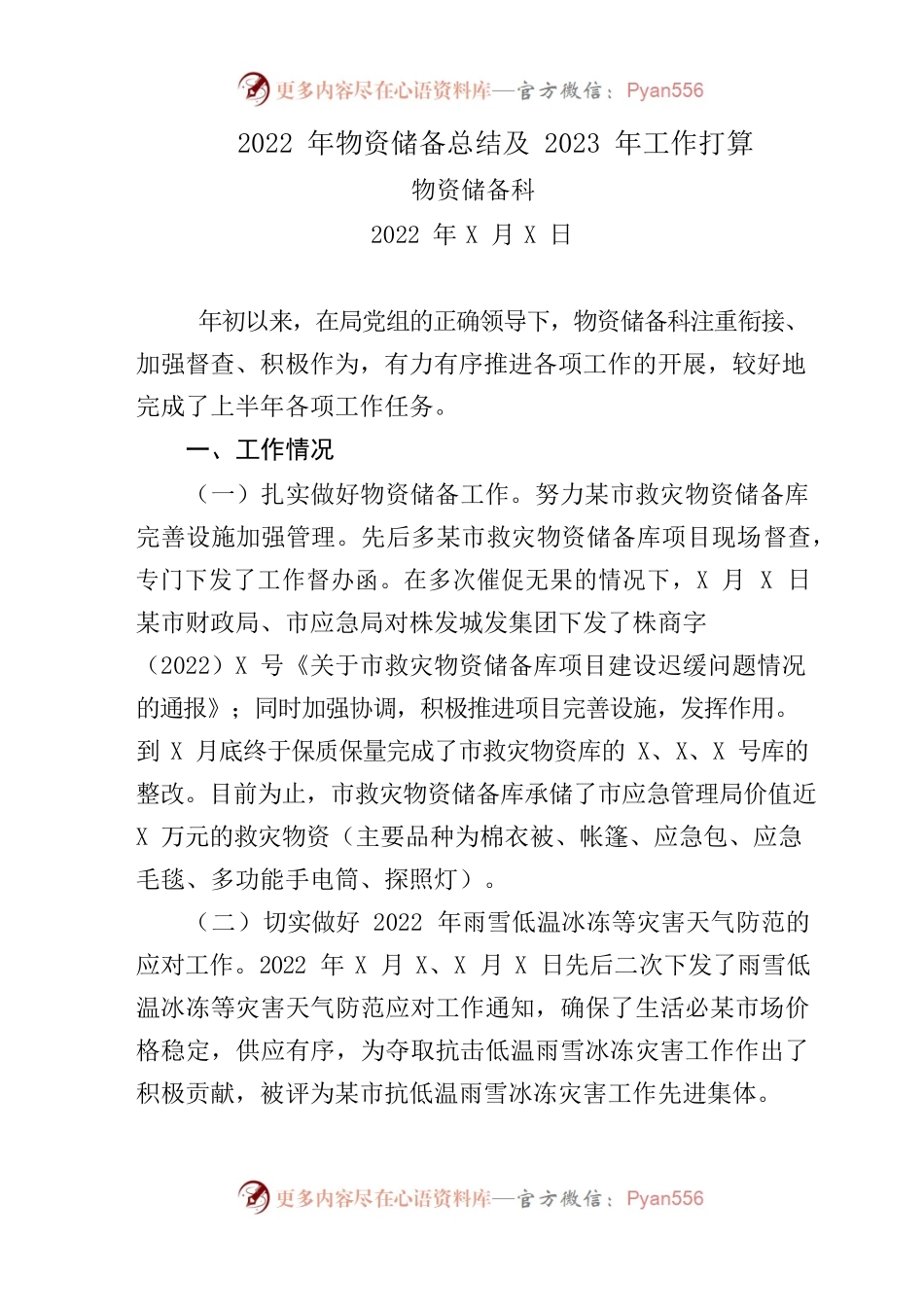 （物资储备科）2022年工作总结和2023年工作思路.docx_第1页