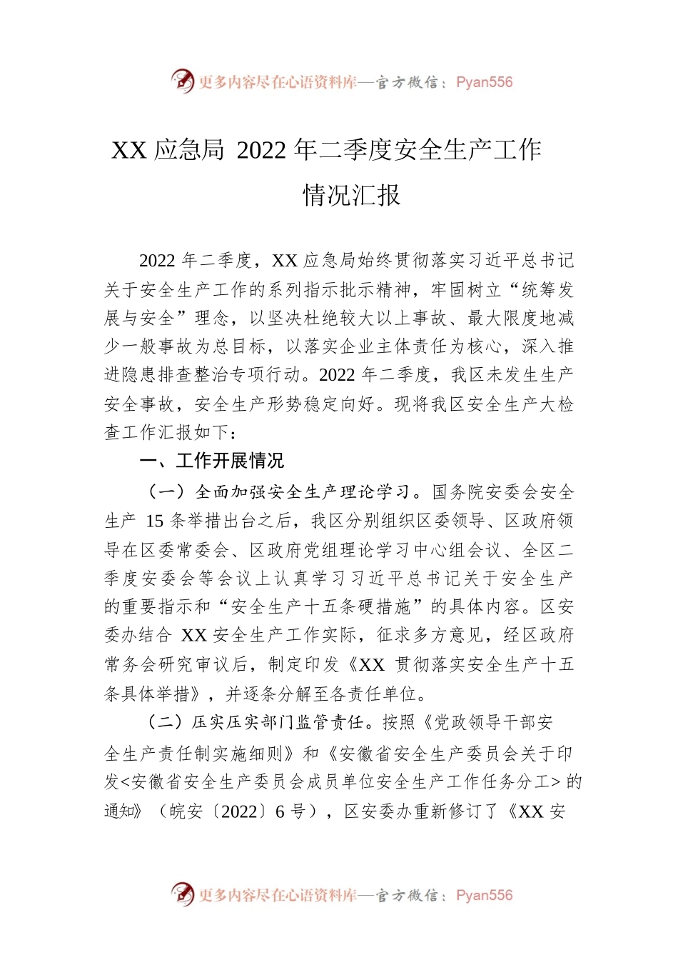 龙子湖区应急局2022年二季度安全生产工作情况汇报.docx_第1页