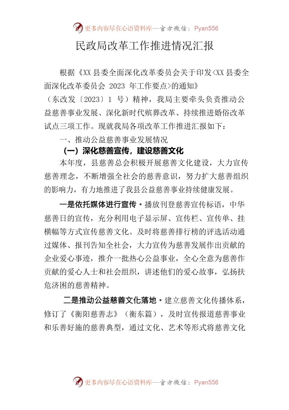 （民政局）深化改革工作进展情况.docx_第1页