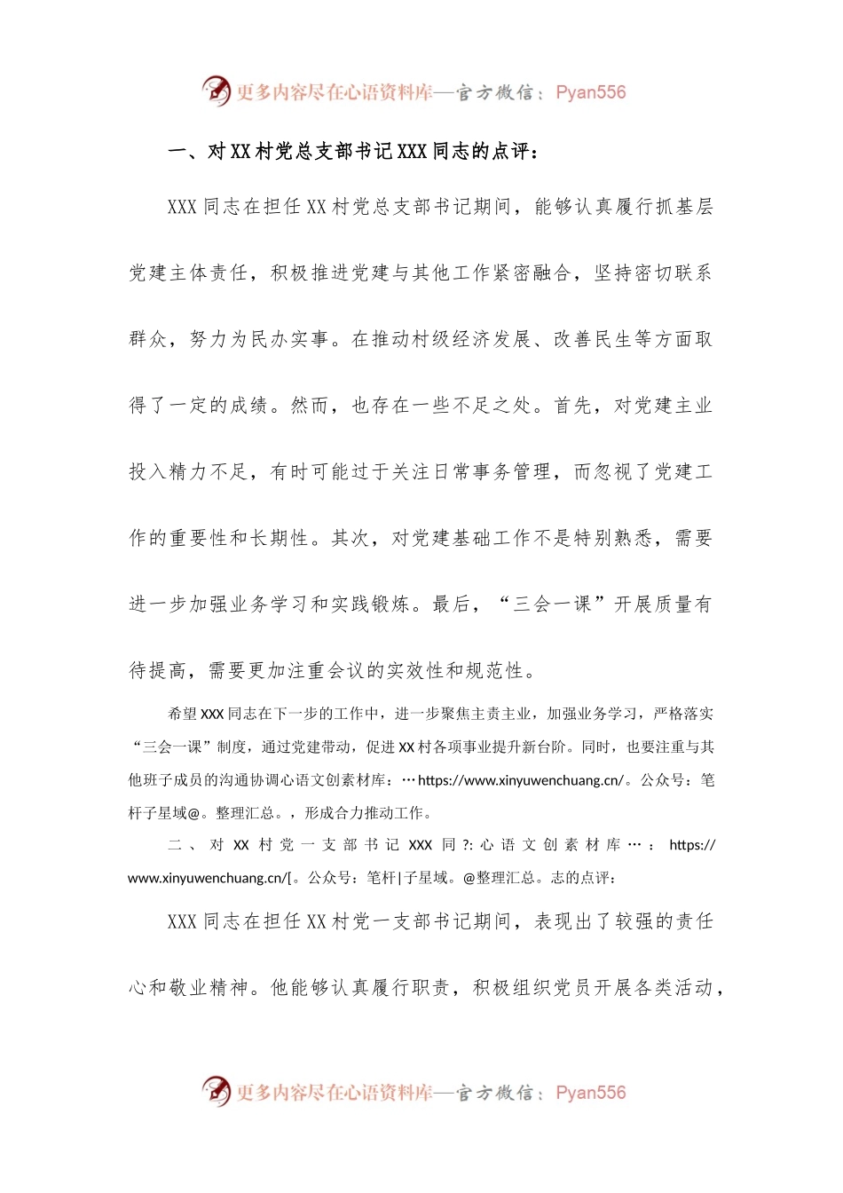 镇20XX年度村党组织书记抓基层党建述职评议会议点评材料.docx_第1页