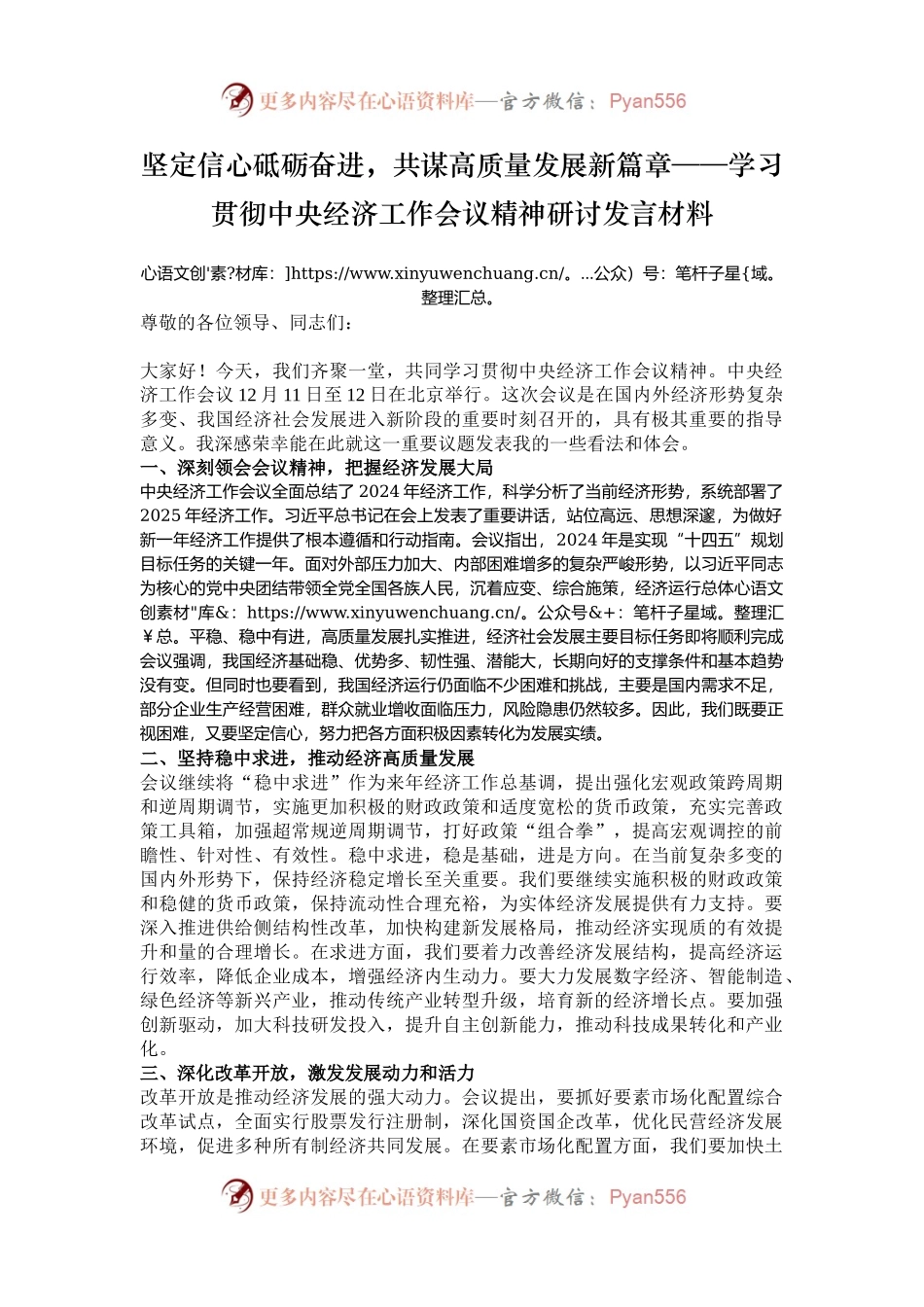 坚定信心砥砺奋进，共谋高质量发展新篇章——学习贯彻中央经济工作会议精神研讨发言材料.docx_第1页