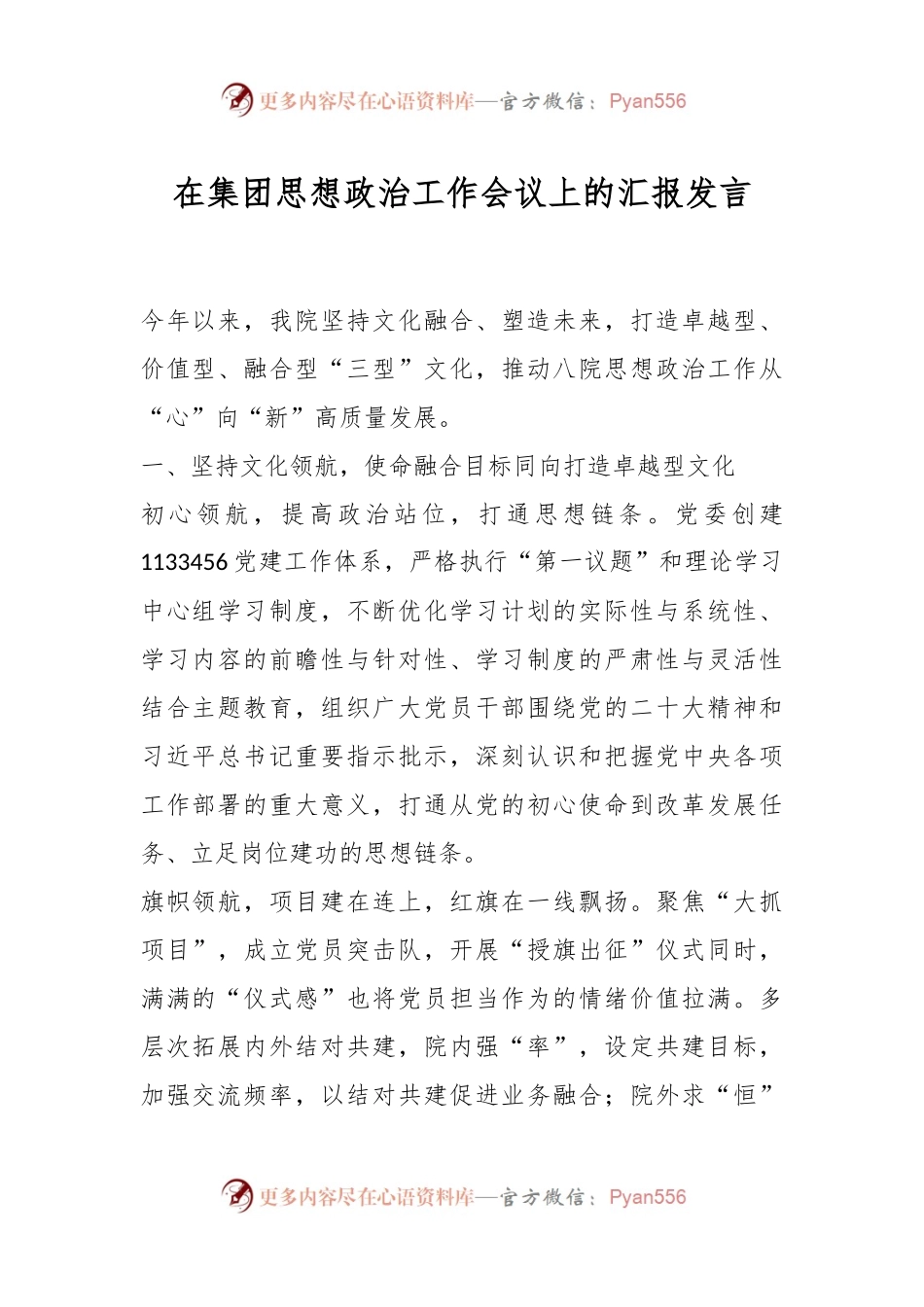 在集团思想政治工作会议上的汇报发言.docx_第1页