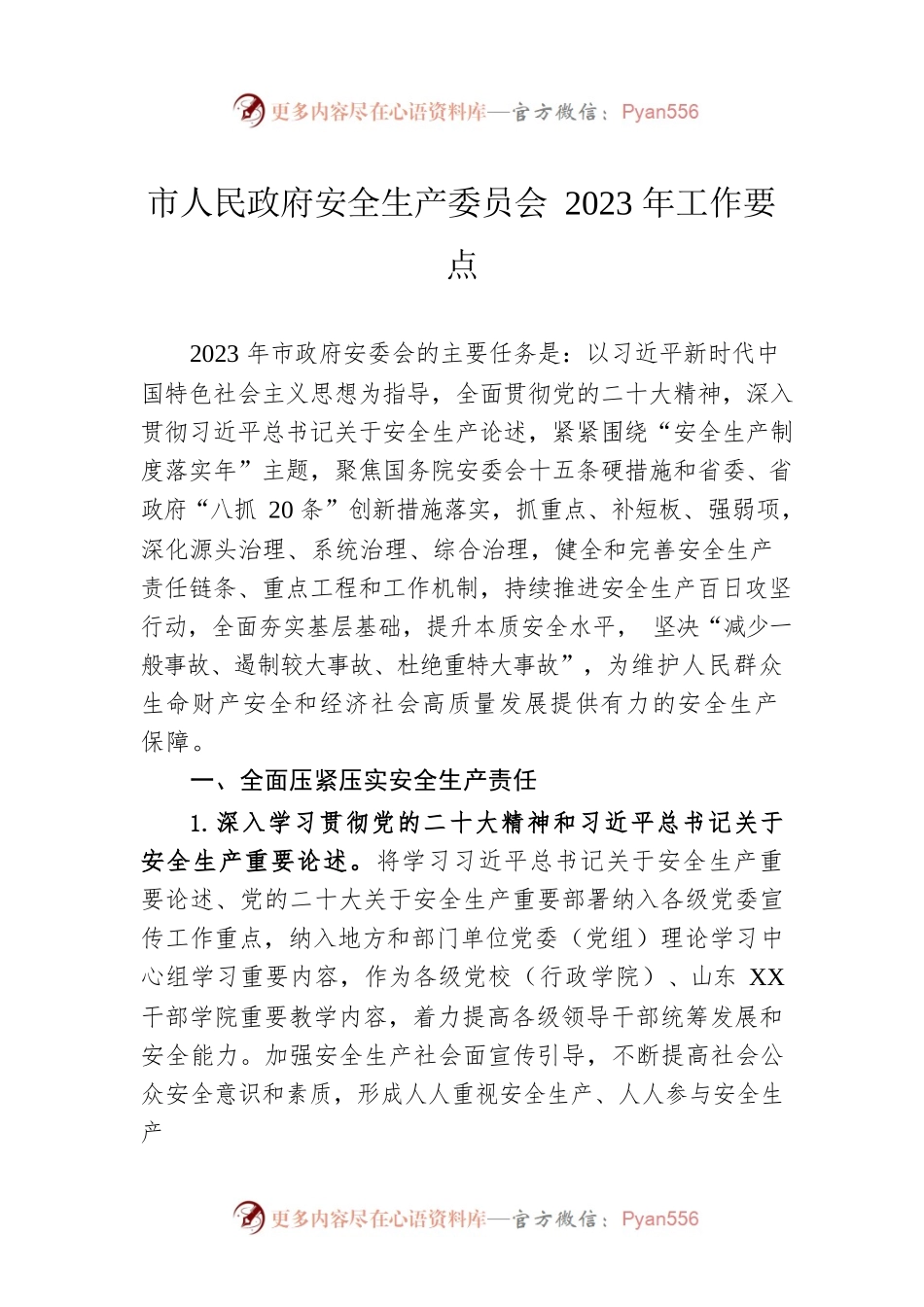 市人民政府安全生产委员会2023年工作要点（20230328）.docx_第1页