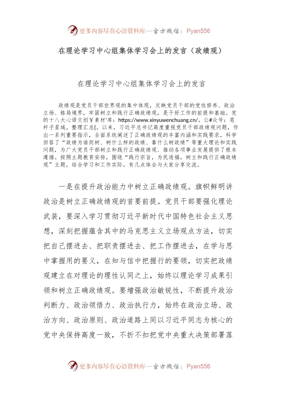 在理论学习中心组集体学习会上的发言（政绩观）.docx_第1页