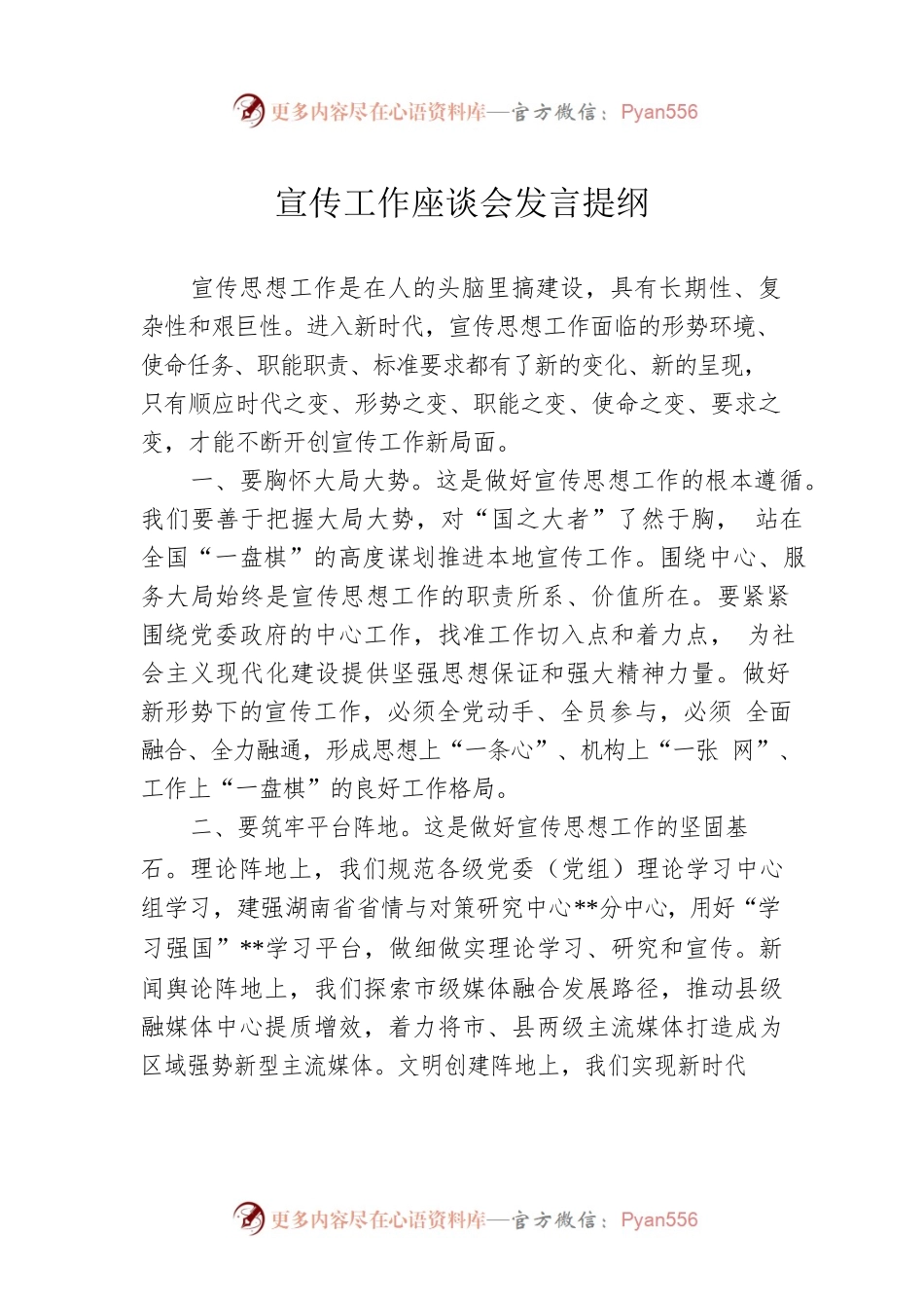宣传工作座谈会发言提纲.docx_第1页