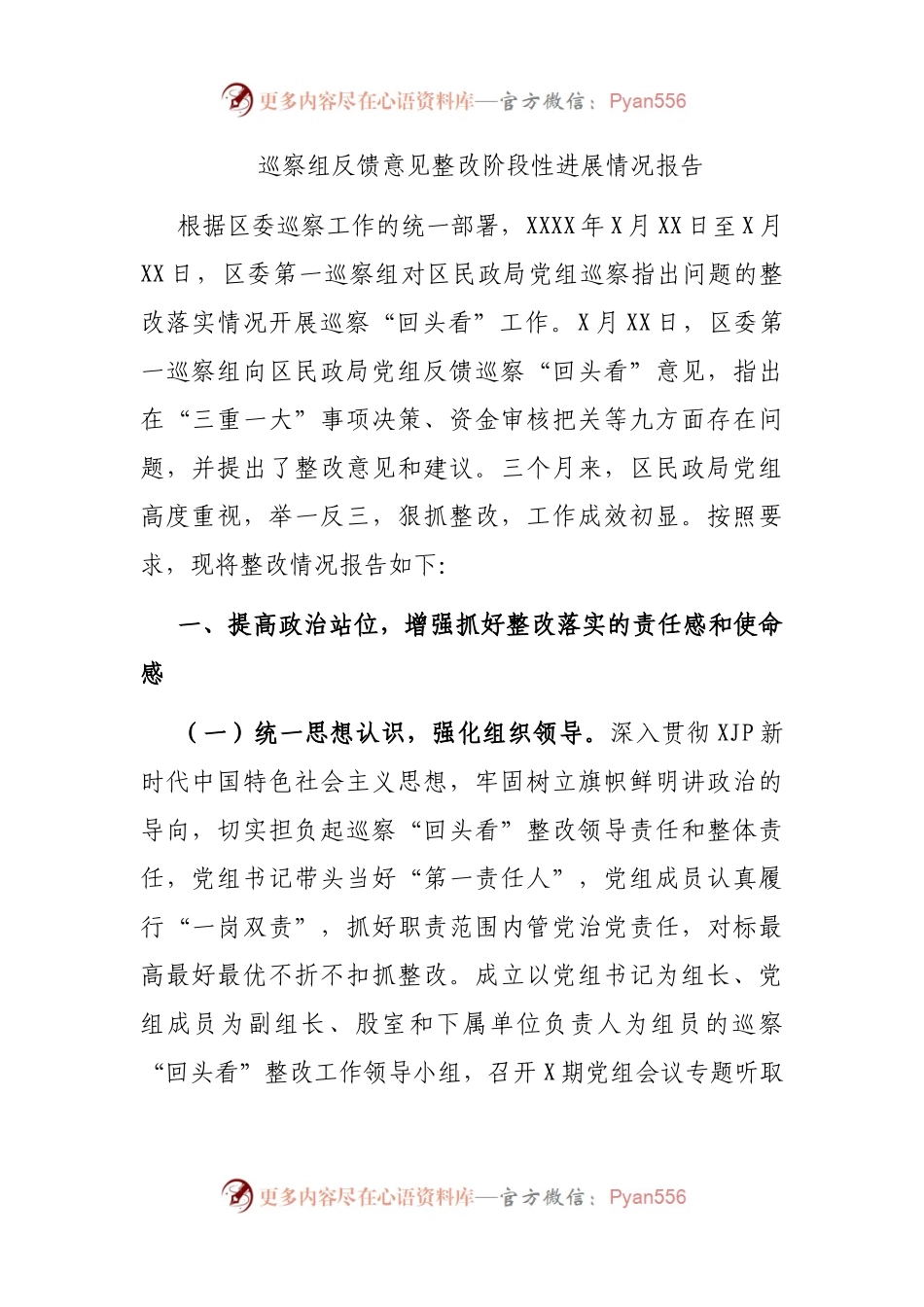 巡察组反馈意见整改阶段性进展情况报告.docx_第1页