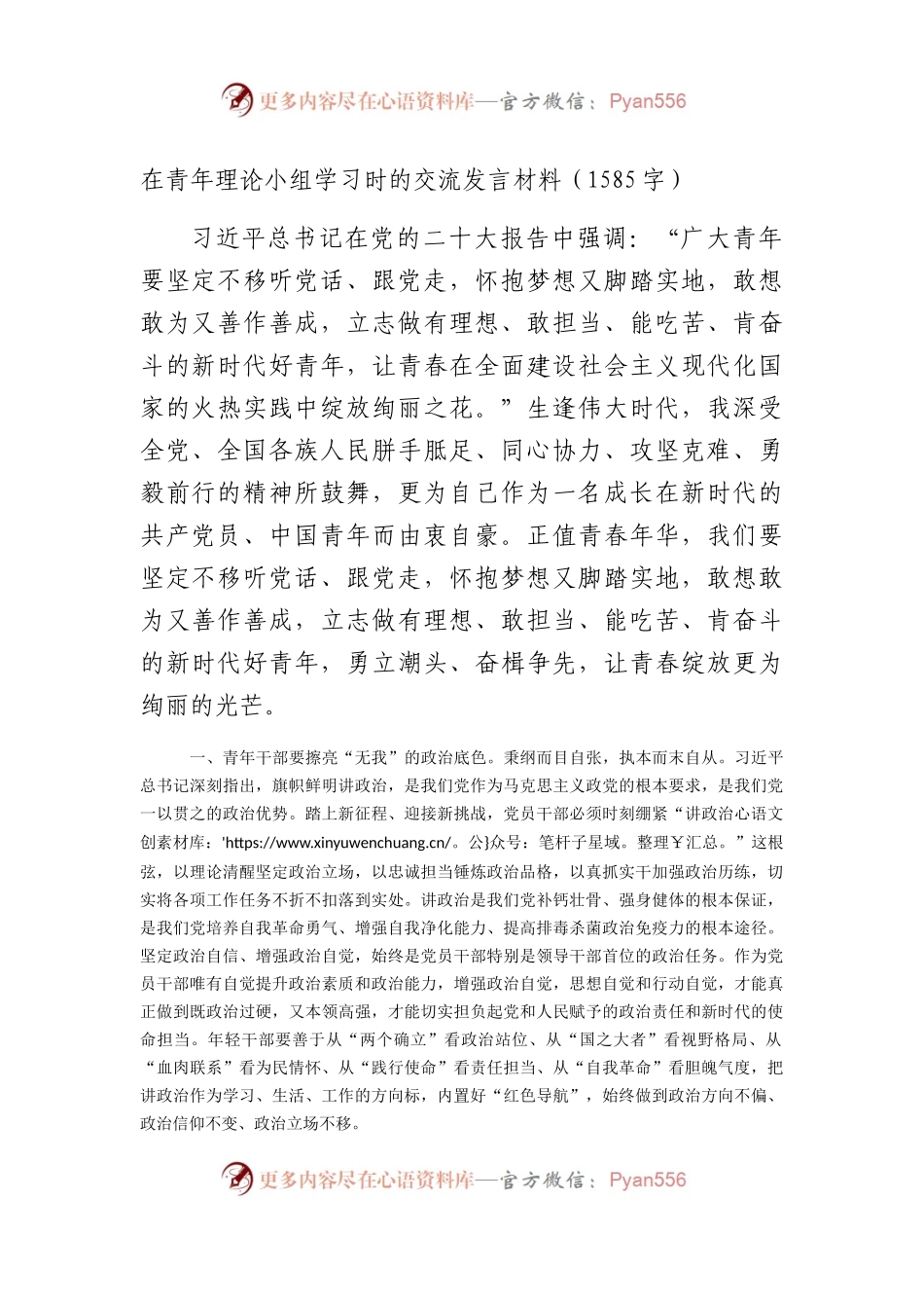在青年理论小组学习时的交流发言材料.docx_第1页