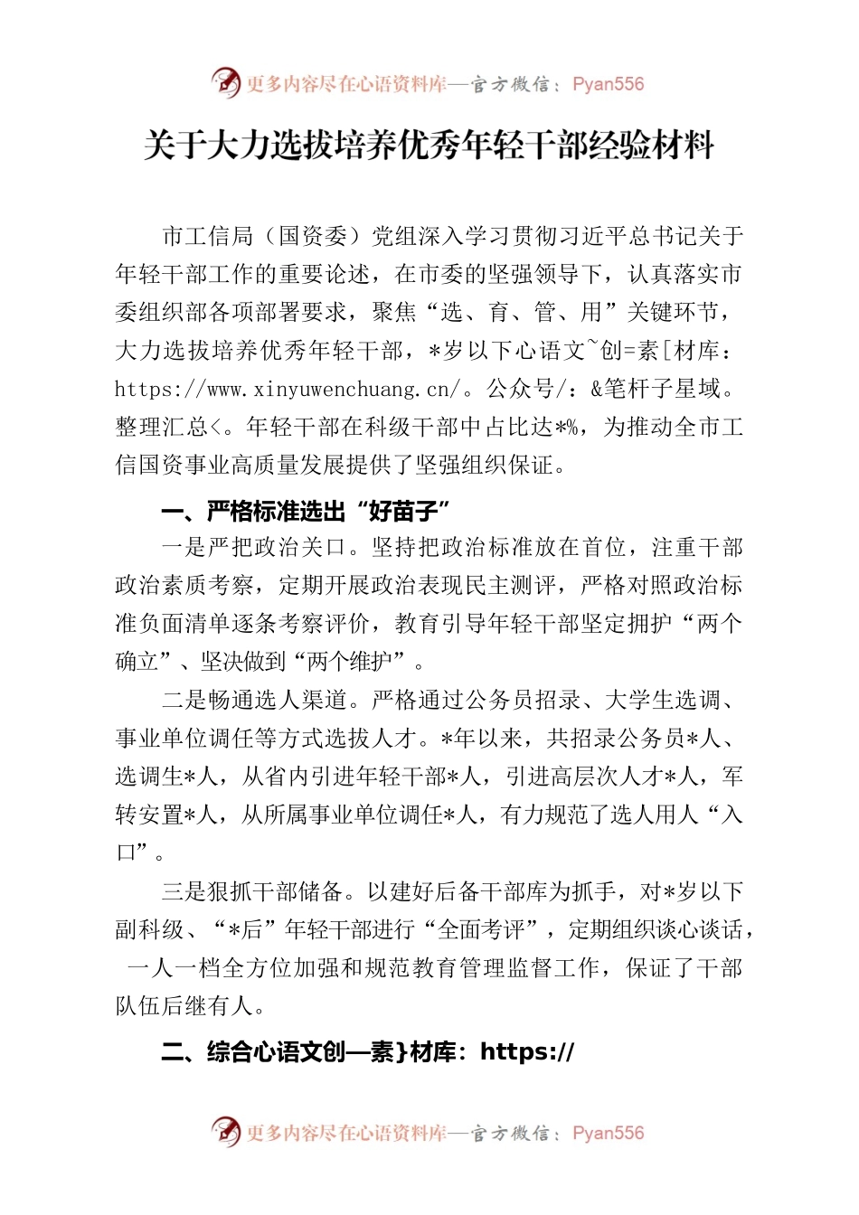 大力选拔培养优秀年轻干部经验材料.docx_第1页