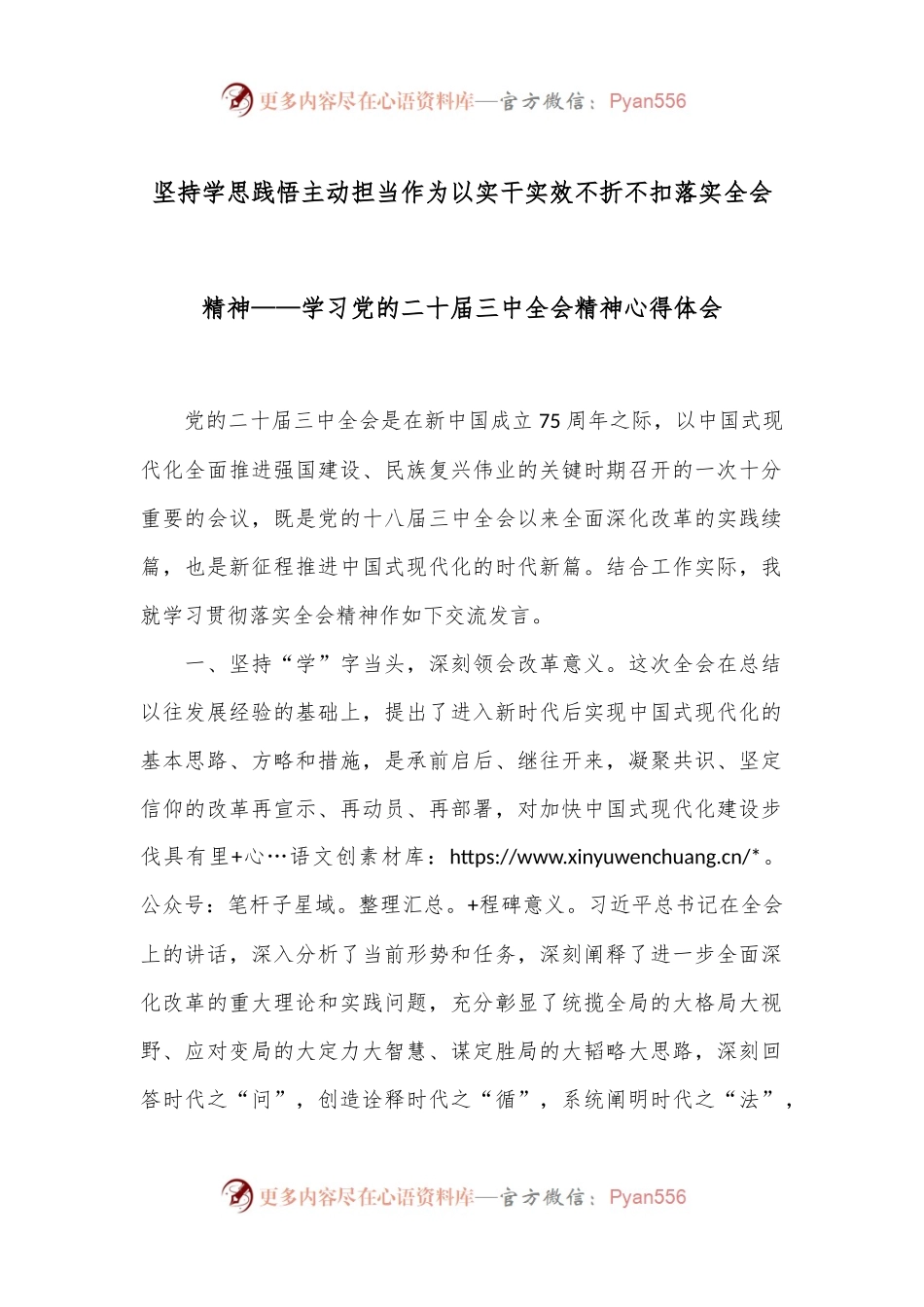 坚持学思践悟主动担当作为以实干实效不折不扣落实全会精神——学习党的二十届三中全会精神心得体会.docx_第1页