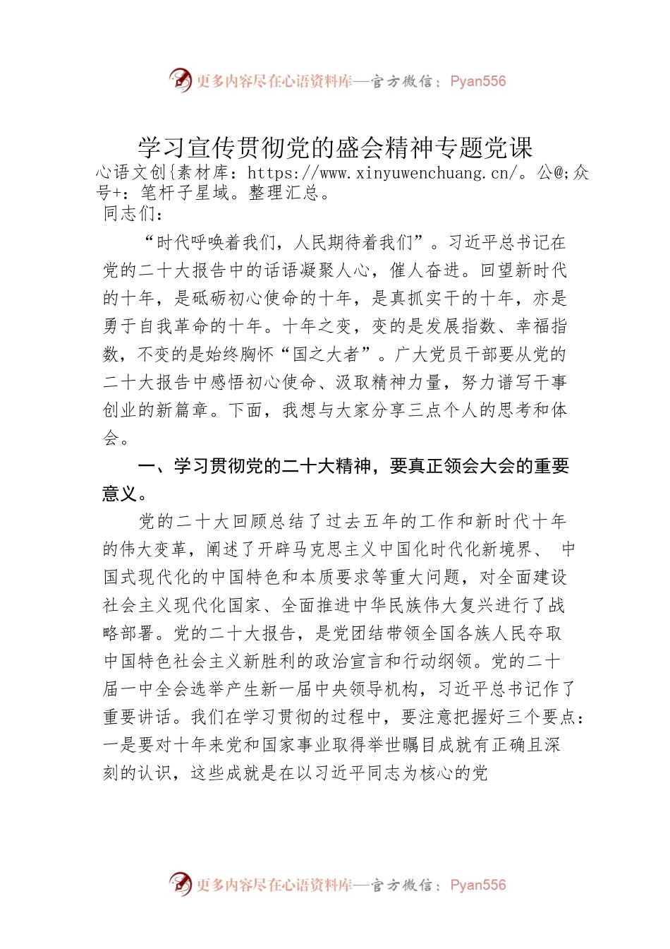 学习宣传贯彻党的盛会精神专题党课.docx_第1页