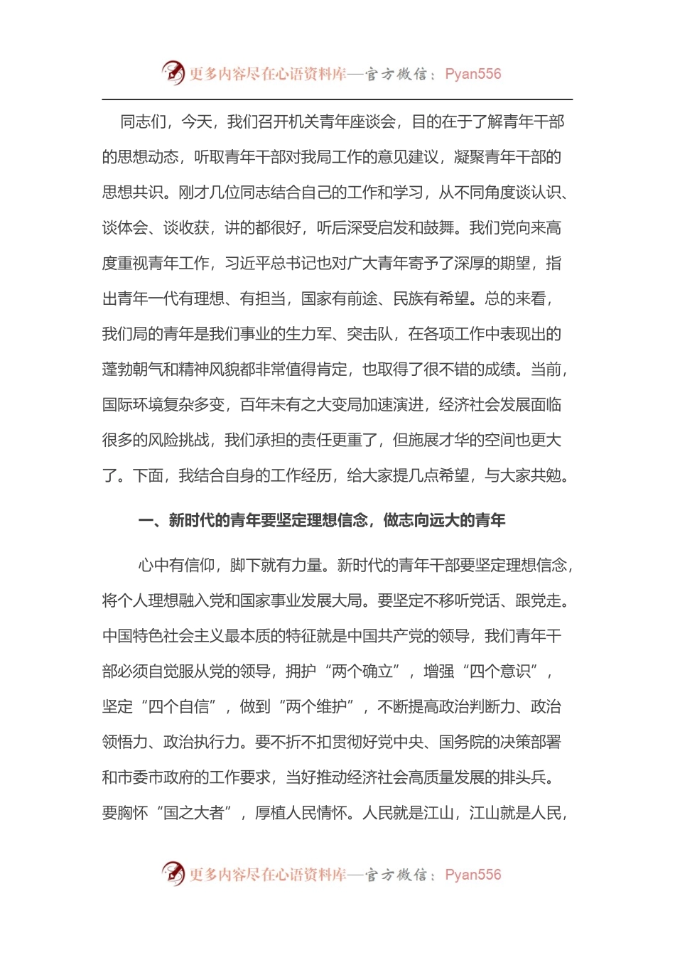 在某局青年座谈会上的讲话.docx_第1页