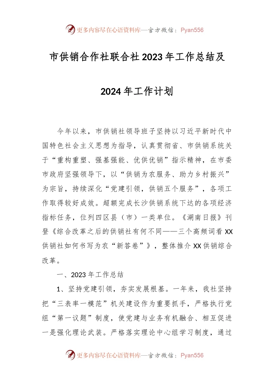 市供销合作社联合社2023年工作总结及2024年工作计划.docx_第1页