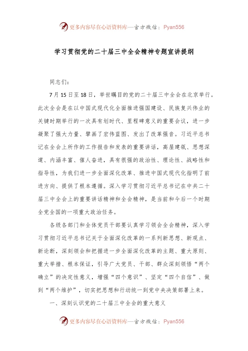 学习贯彻党的二十届三中全会精神专题宣讲提纲.docx_第1页