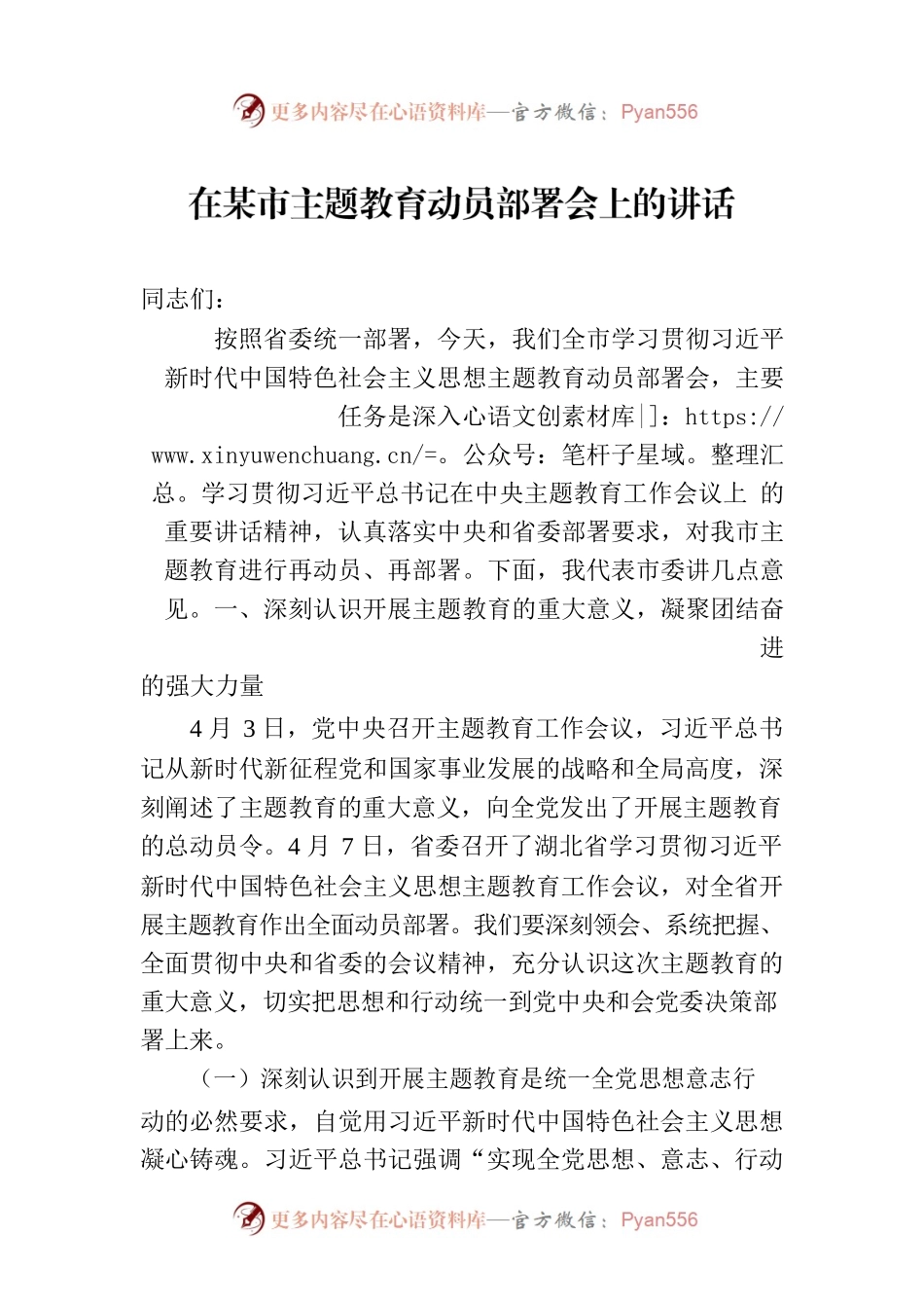 在某市主题教育动员部署会上的讲话.docx_第1页