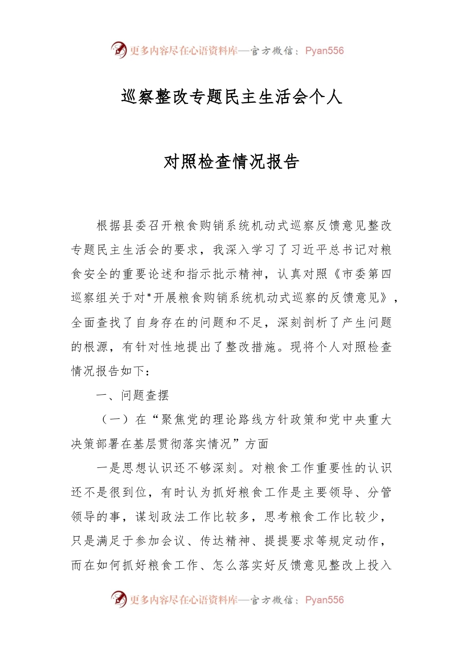 巡察整改专题民主生活会个人对照检查情况报告.docx_第1页