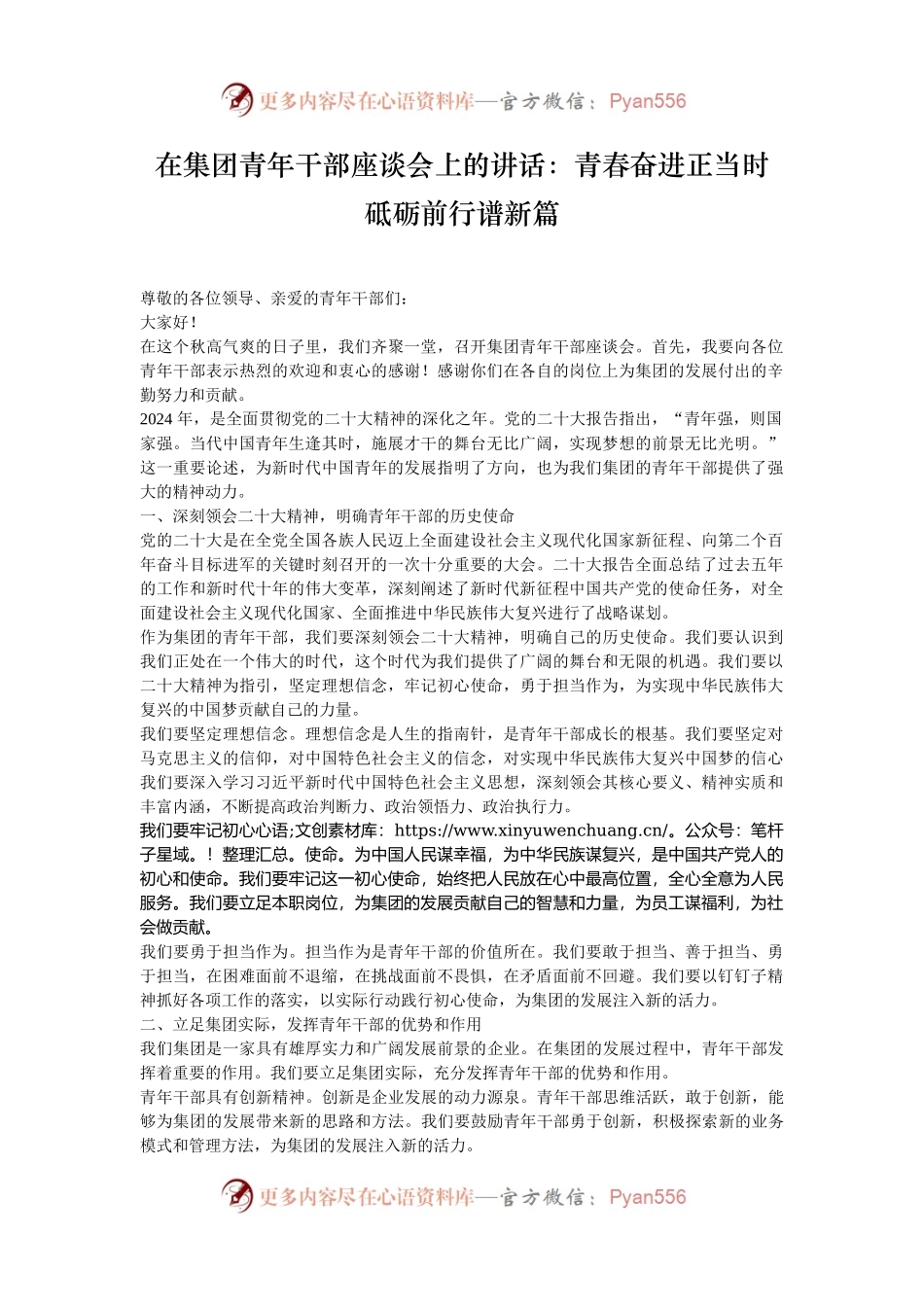 在集团青年干部座谈会上的讲话：青春奋进正当时  砥砺前行谱新篇.docx_第1页