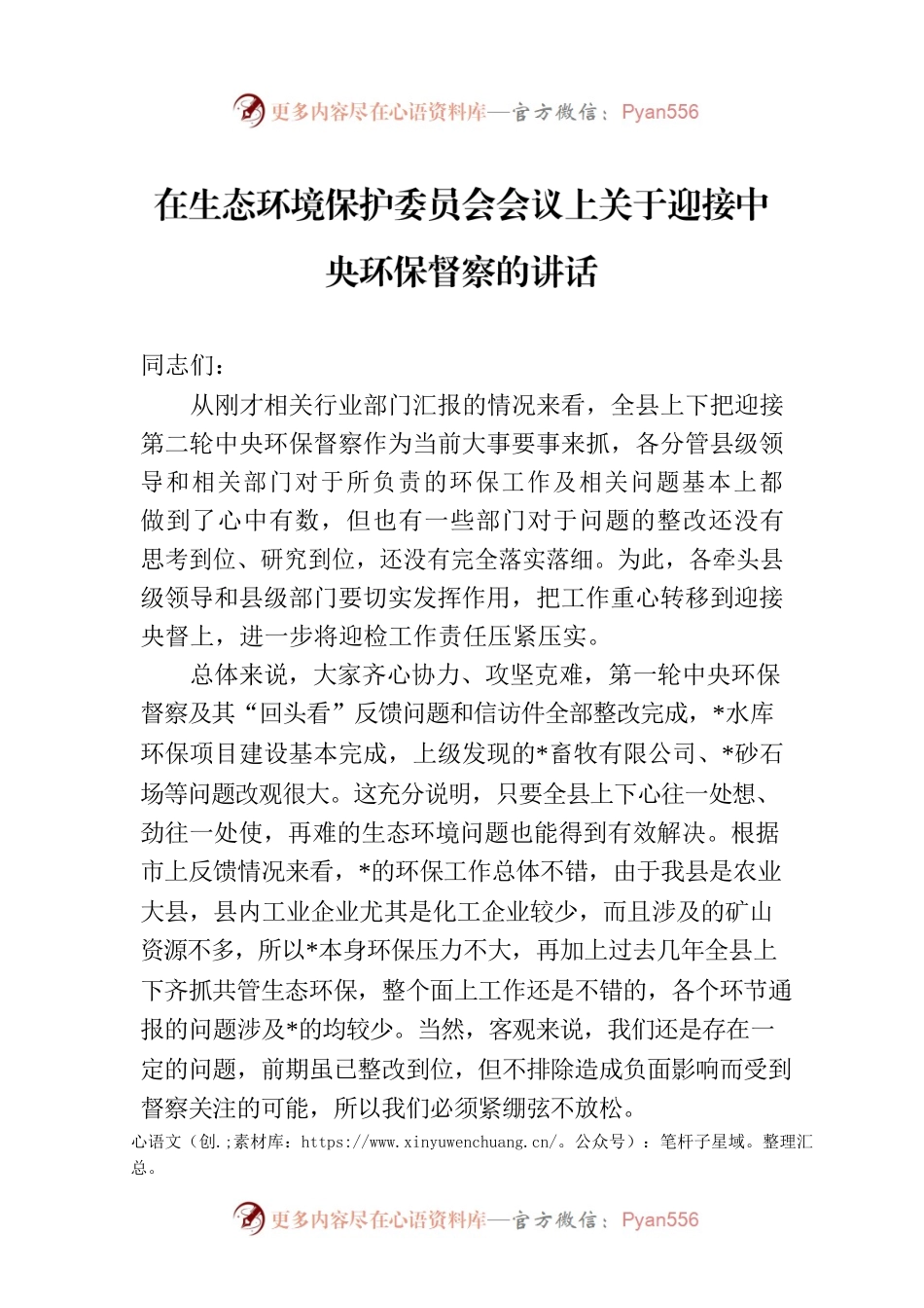 在生态环境保护委员会会议上关于迎接中央环保督察的讲话.docx_第1页