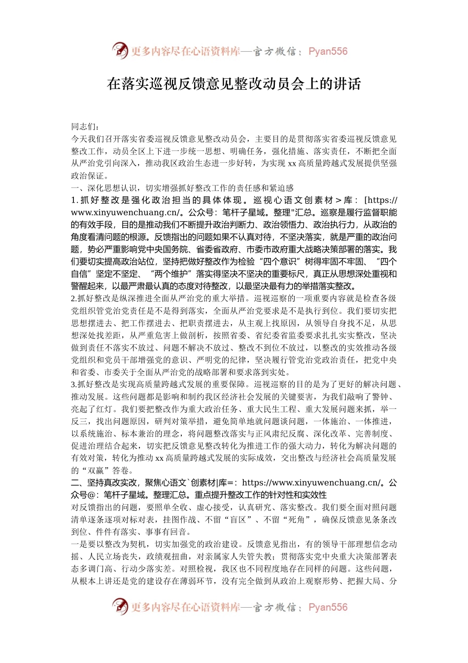 在落实巡视反馈意见整改动员会上的讲话.docx_第1页
