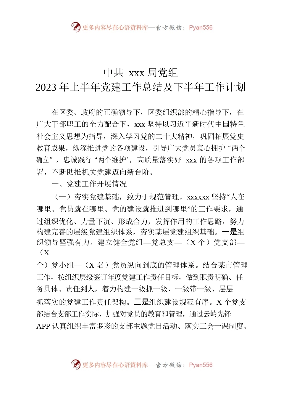 局党组2023年上半年党建工作总结及下半年工作计划.docx_第1页