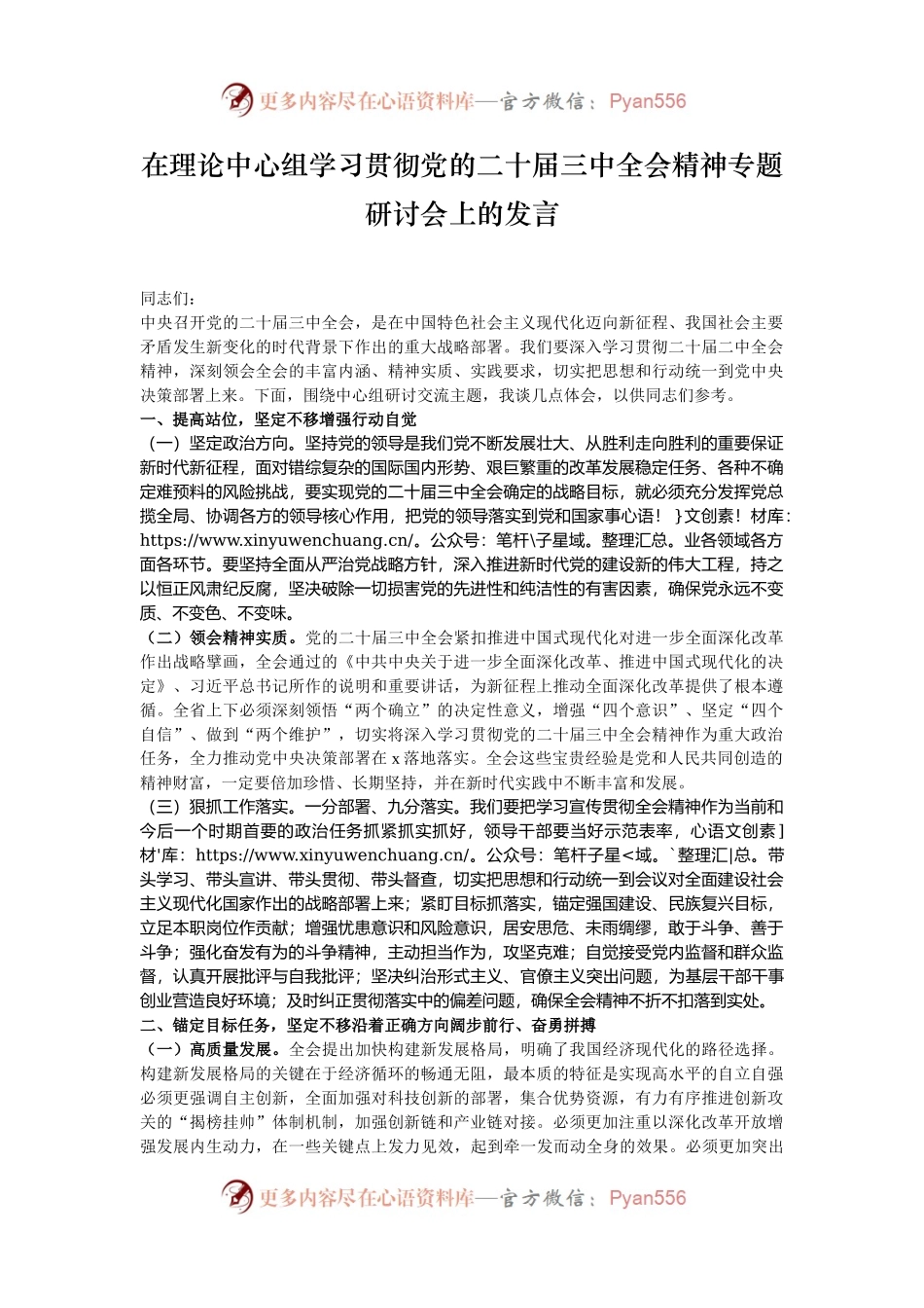 在理论中心组学习贯彻党的二十届三中全会精神专题研讨会上的发言.docx_第1页