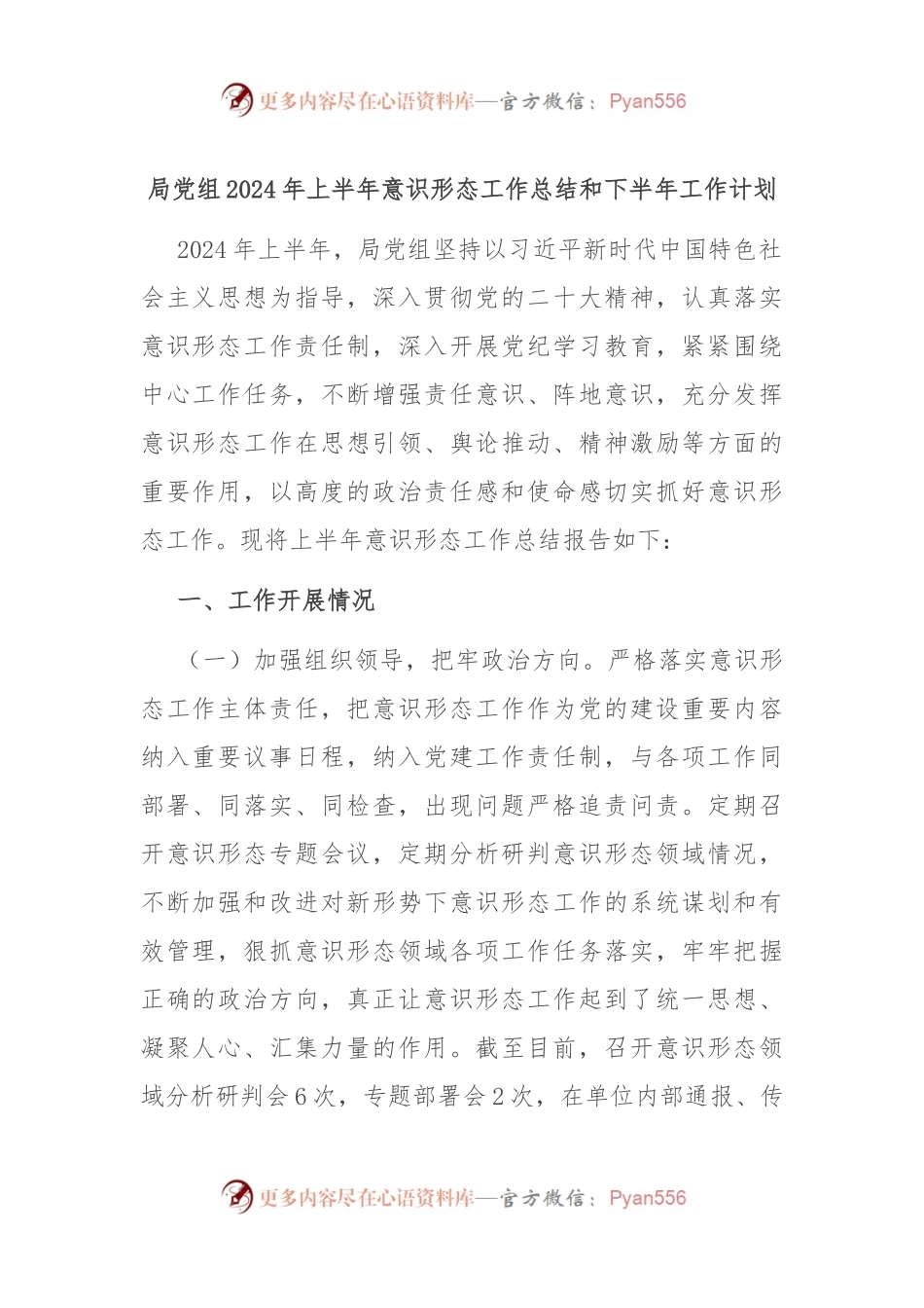 局党组2024年上半年意识形态工作总结和下半年工作计划.docx_第1页