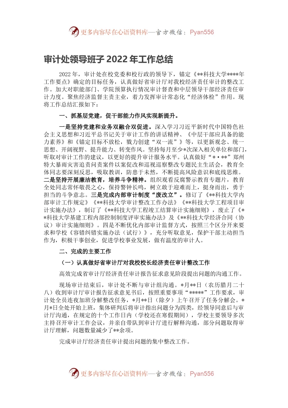 审计处领导班子2022年工作总结.docx_第1页