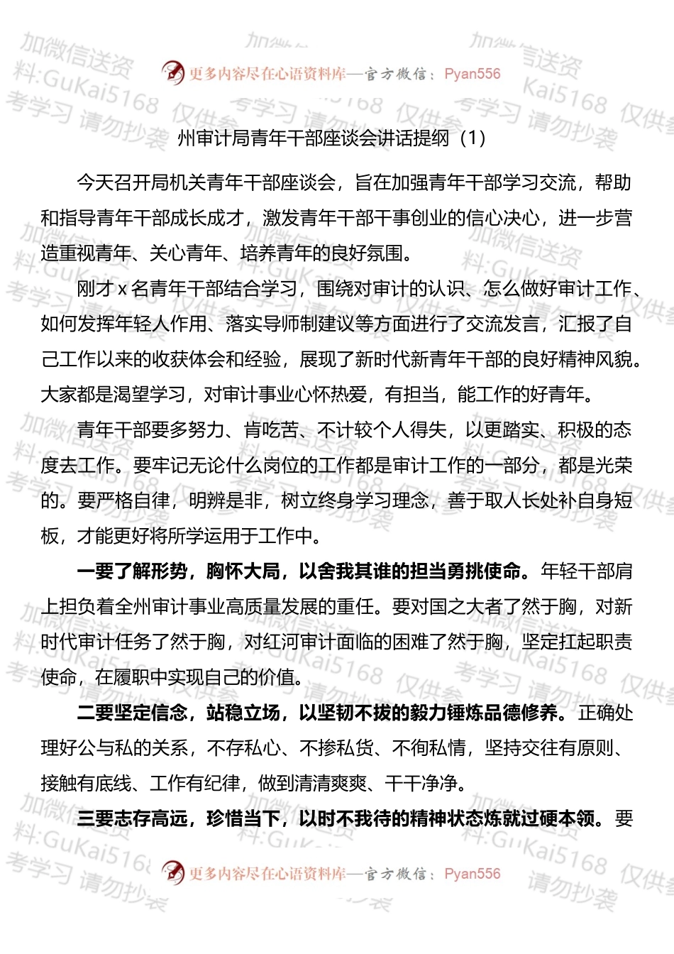 审计局青年干部座谈会讲话汇编.docx_第1页