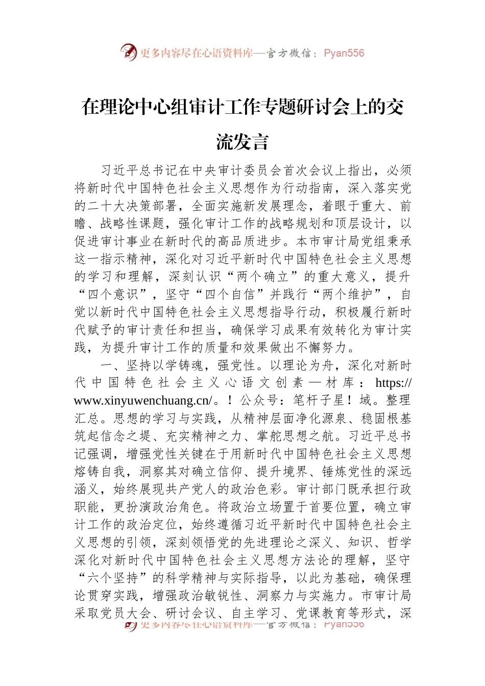 在理论中心组审计工作专题研讨会上的交流发言稿.docx_第1页