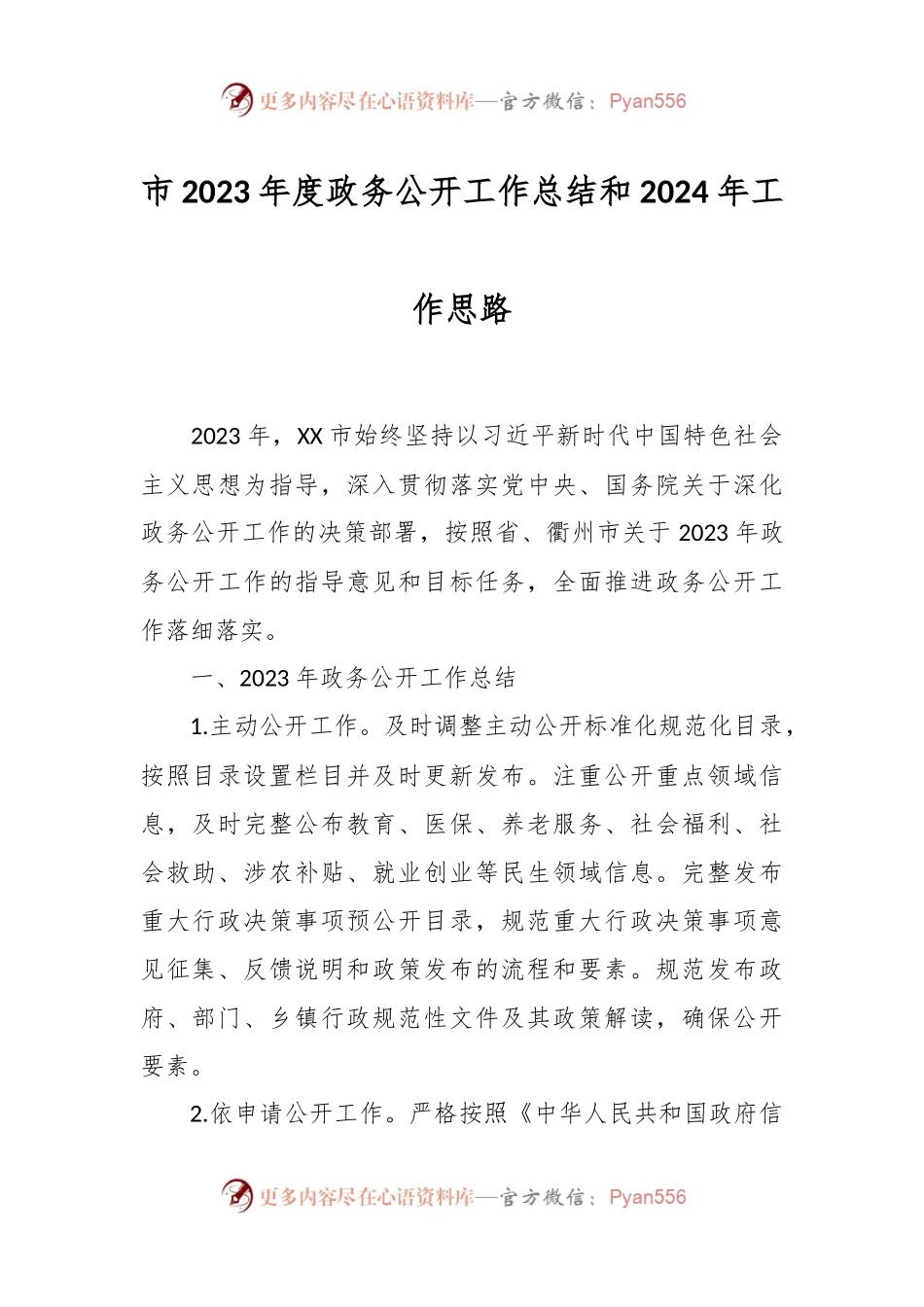 市2023年度政务公开工作总结和2024年工作思路.docx_第1页