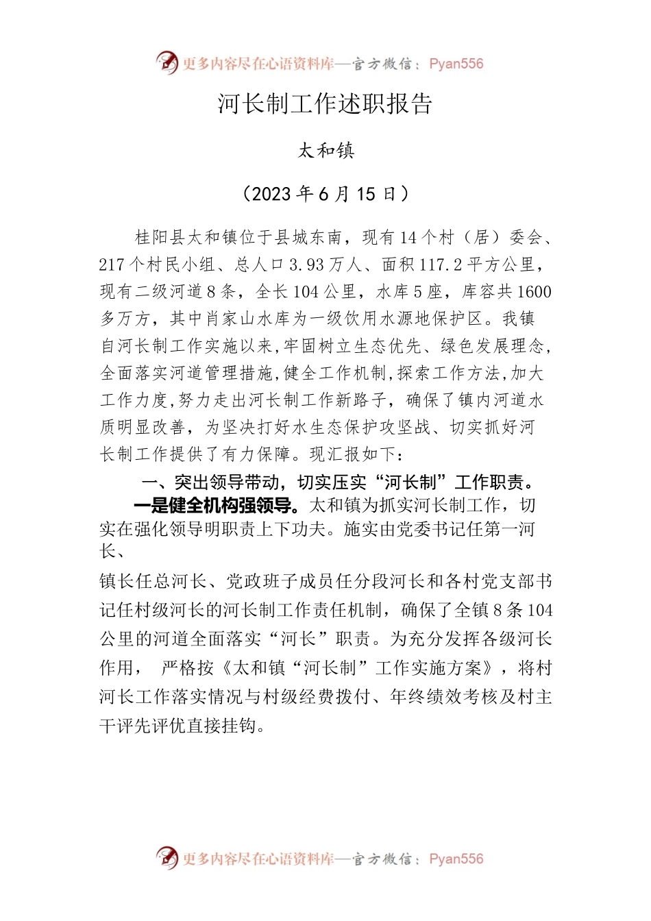 太和镇2023年河长制工作述职报告.docx_第1页