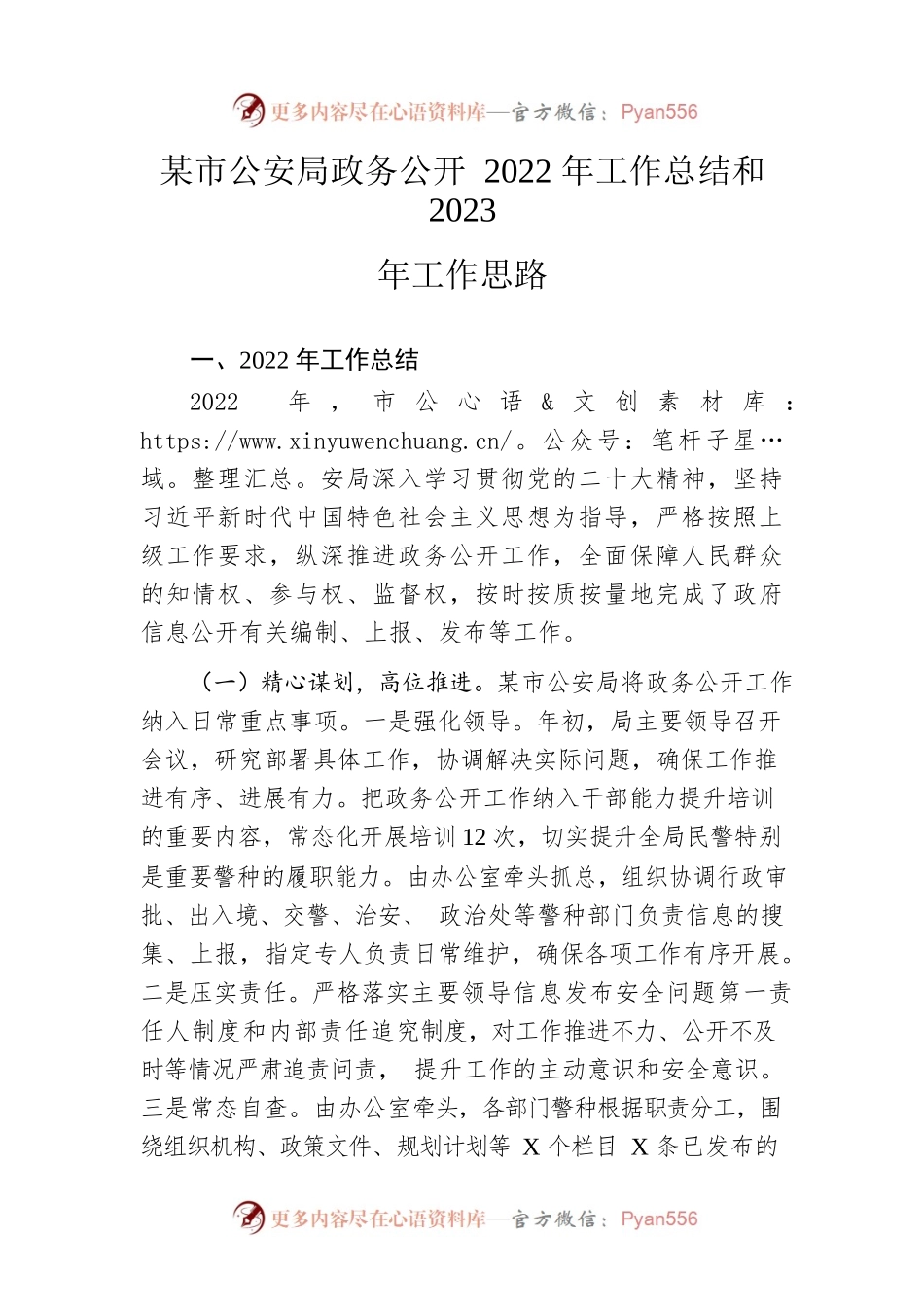 市公安局政务公开2022年工作总结和2023年工作思路（20230110）.docx_第1页