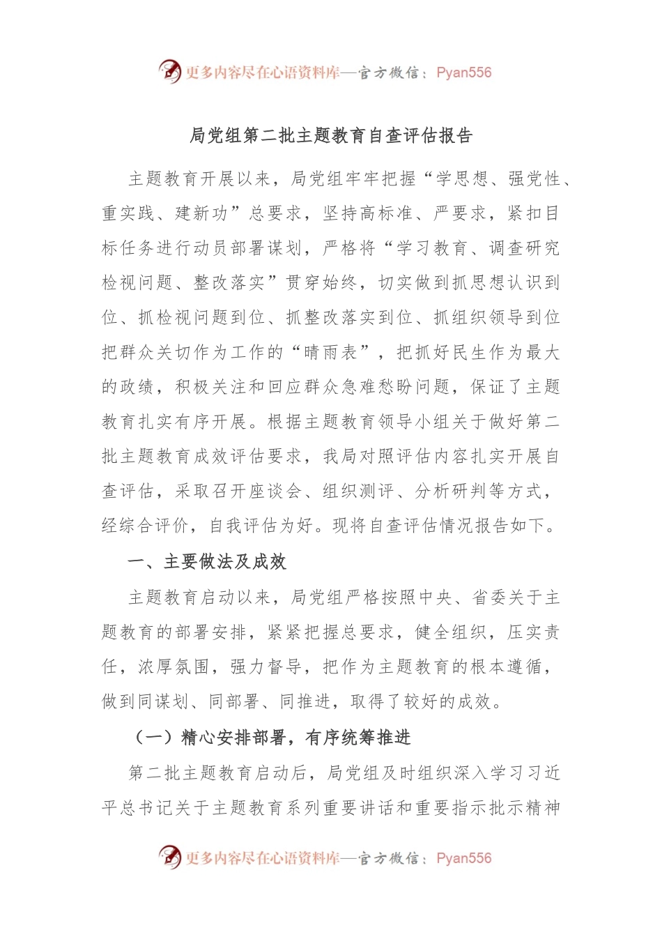 局党组第二批主题教育自查评估报告.docx_第1页