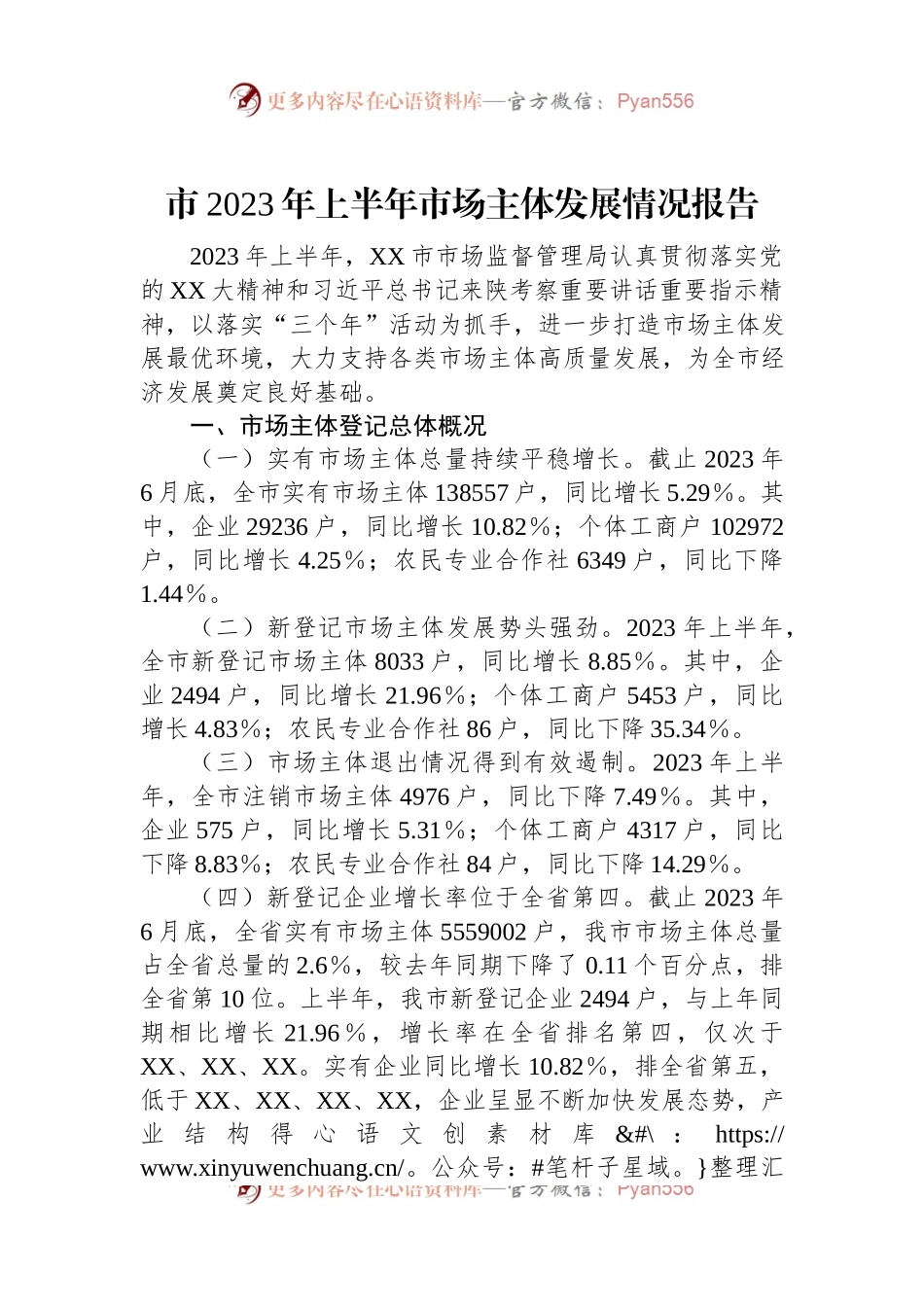 市2023年上半年市场主体发展情况报告.docx_第1页