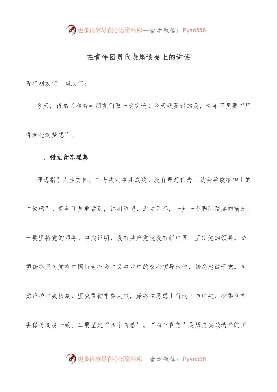 在青年团员代表座谈会上的讲话[3].docx_第1页