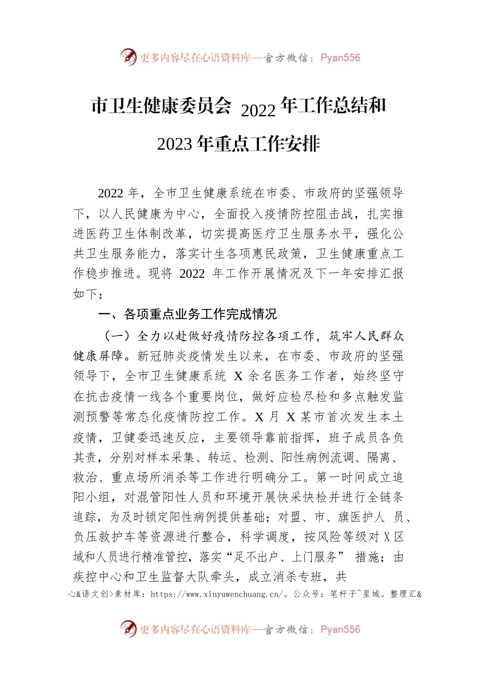 市卫生健康委员会 2022年工作总结和2023年重点工作安排.docx_第1页