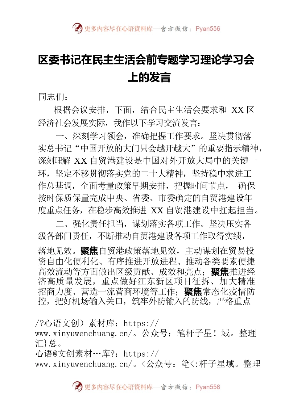在民主生活会前专题学习理论学习会上的发言.docx_第1页