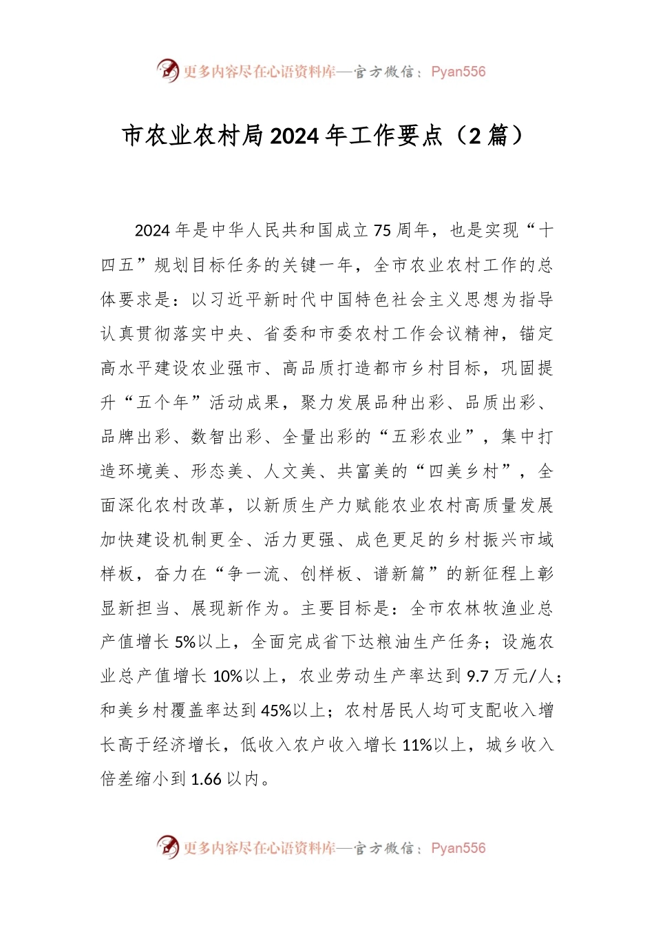 市农业农村局2024年工作要点（2篇）.docx_第1页