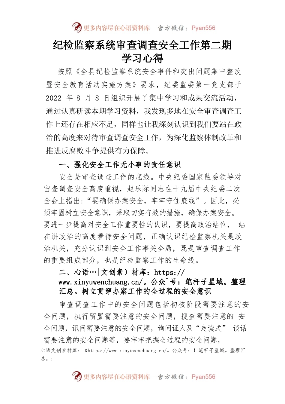 审查调查安全工作学习心得.docx_第1页