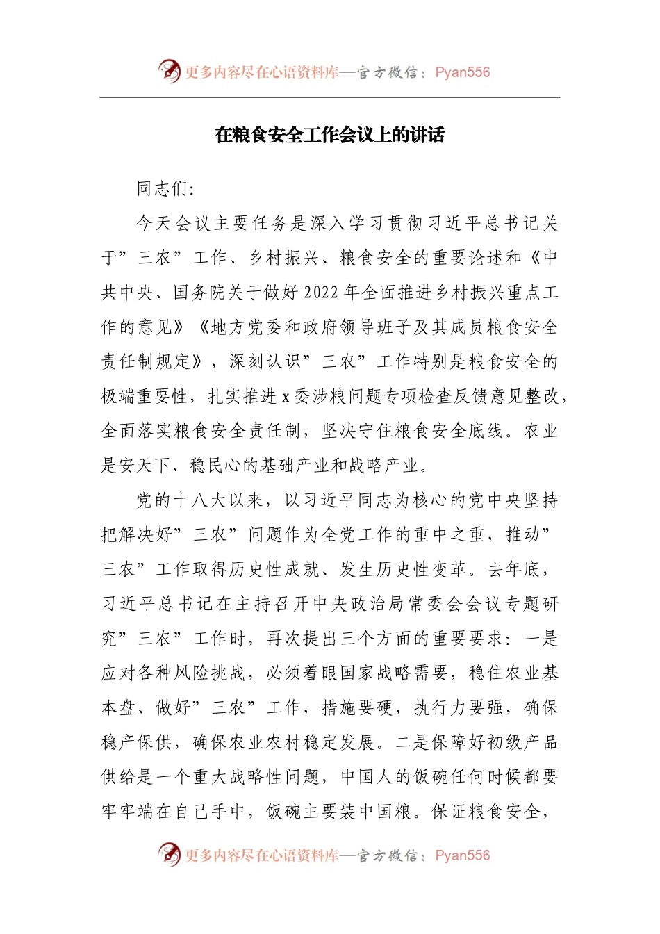 在粮食安全工作会议上的讲话[2].docx_第1页